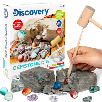 Discovery Kids Gemstone Dig Stem Science Kit by Horizon Group Usa, Excavate, Dig & Reveal 11 Real Gemstones, Includes Goggles, E