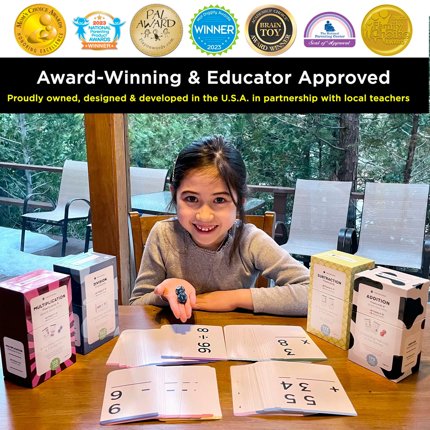 Think Tank Scholar Math Flash Cards & Dice - Addition, Subtraction, Multiplication, Division, 3.1” x 5.2”, Cardstock, Model TTS-3-7