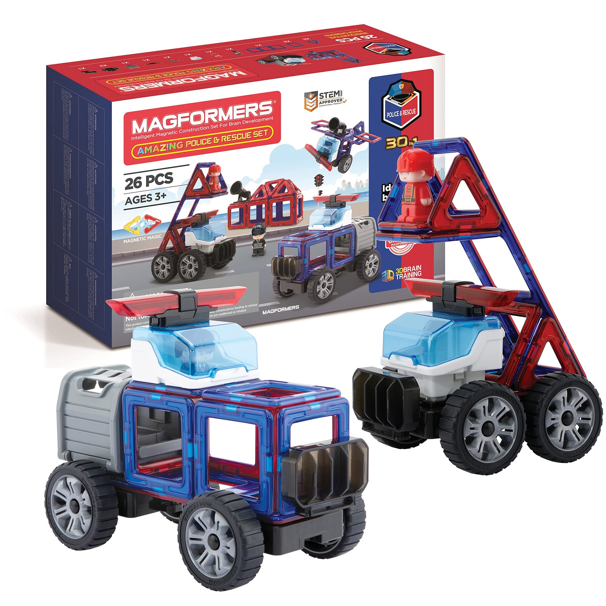 Magformers Amazing Police And Rescue 26Pc Set | Magnetic Tiles For Stem Development And Critical Thinking | Magnetic Blocks And Building Tiles To Develop Problem-Solving Ability And Shape Recognition