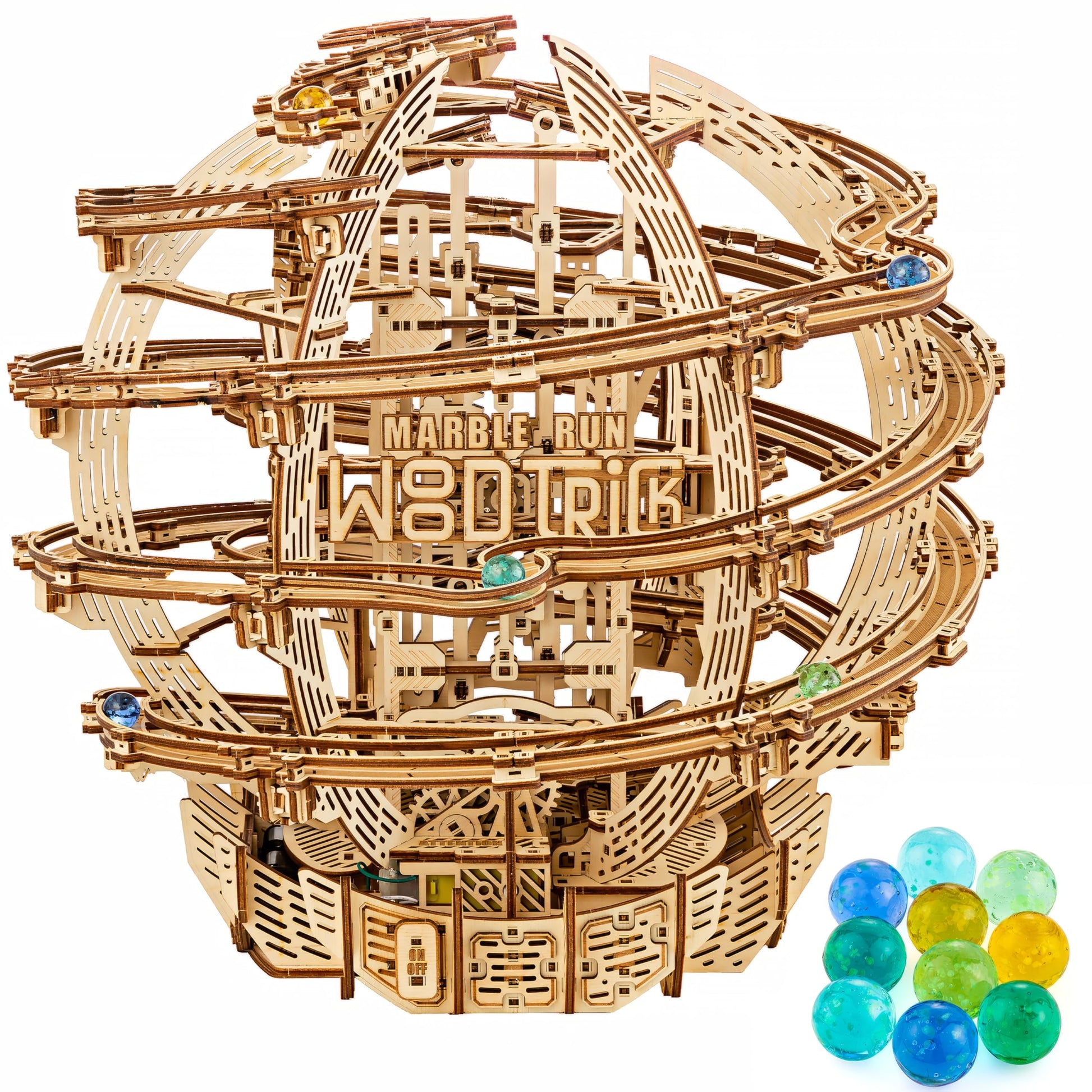 Wood Trick Wooden Marble Run Electric Motorized - 3D Wooden Puzzles For Adults And Kids To Build - 17X16 In - Marble Maze Wooden Model Kits For Adults And Teens To Build