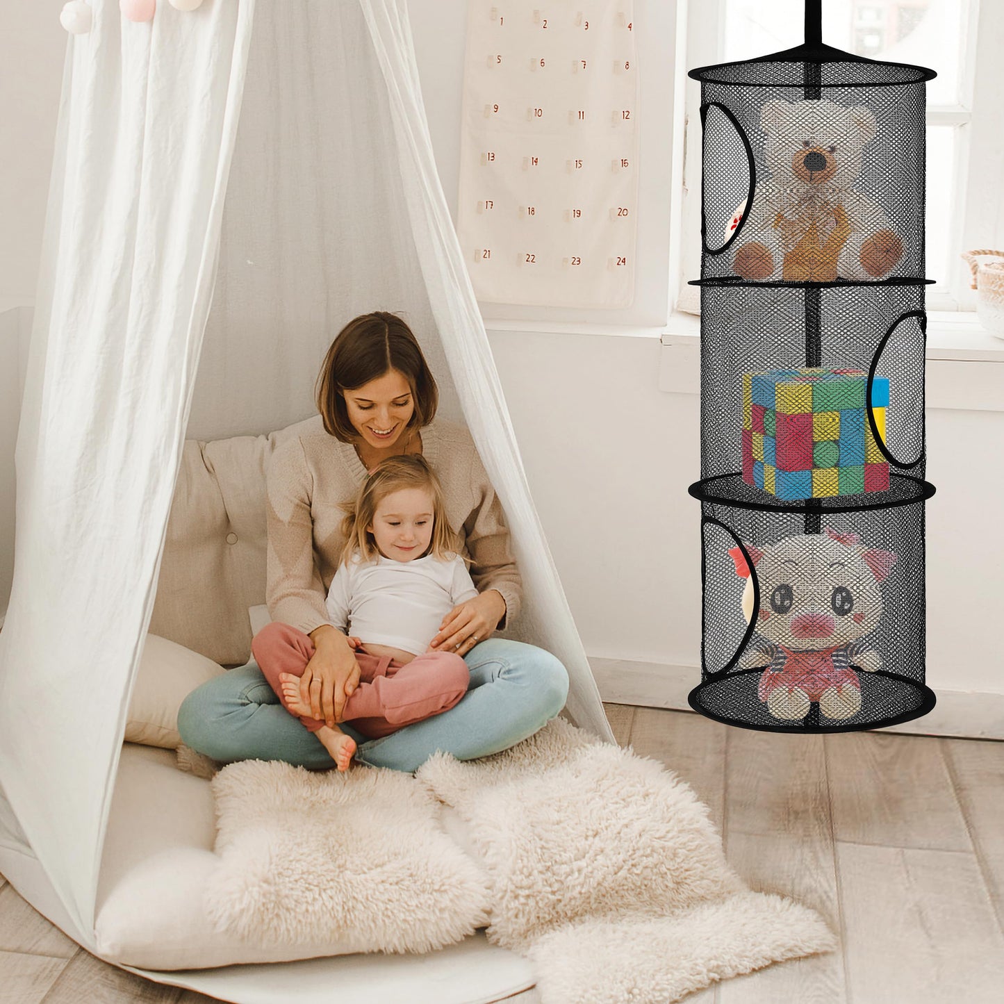 2Pcs Stuffed Animal Storage Foldable Stuffed Animal Net Or Hammock Organizer, 5 Compartments Hanging Mesh Toy Storage Hammock Fo