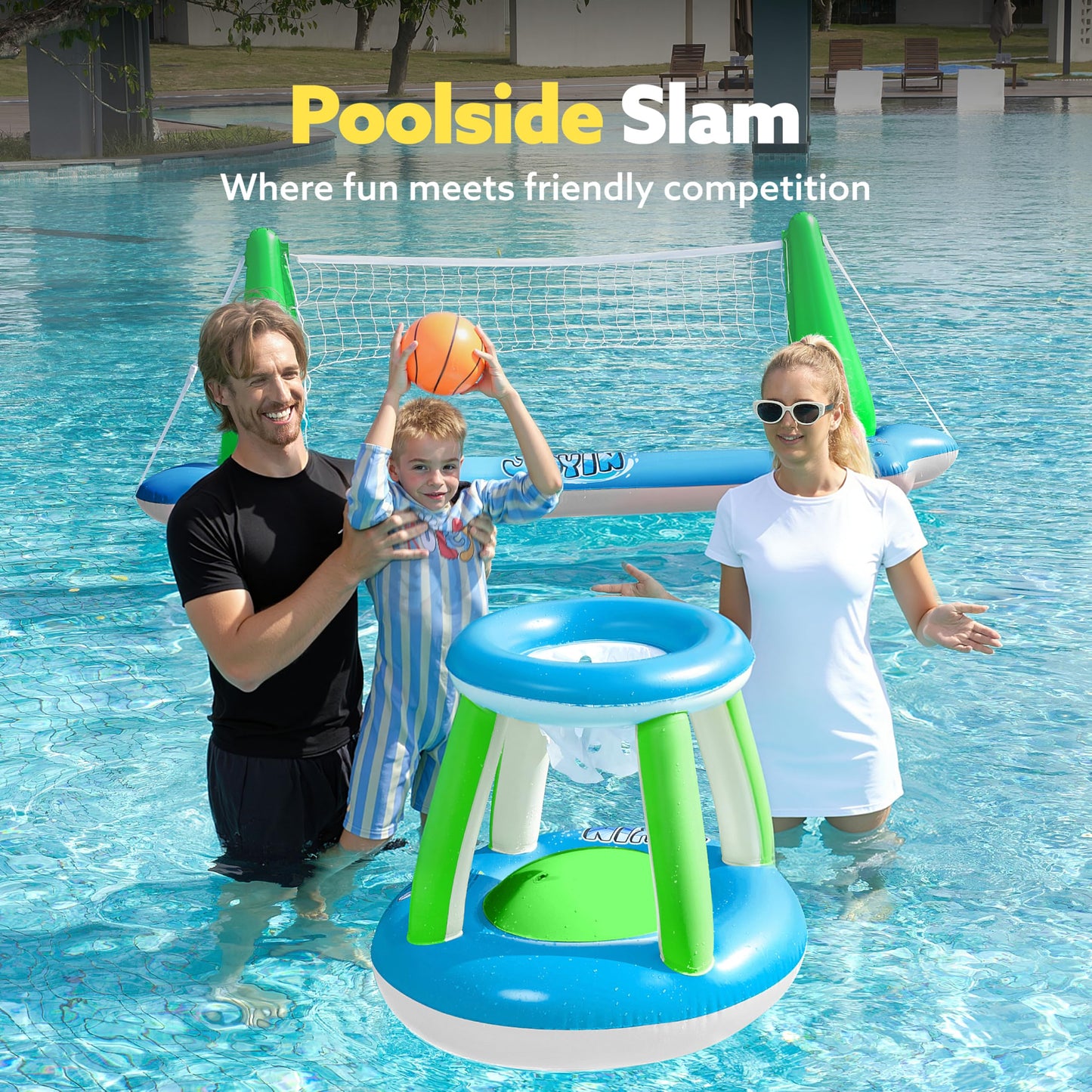 Joyin Inflatable Volleyball Net & Basketball Hoops Pool Float Set; Balls Included For Kids And Adults, Summer Pool Game, Floatie