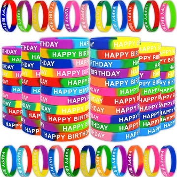Neureyte 176 Pieces Birthday Rubber Bracelets(22 Styles),Colored Birthday Wristbands for Birthday Party Favors,Stretch Birthday