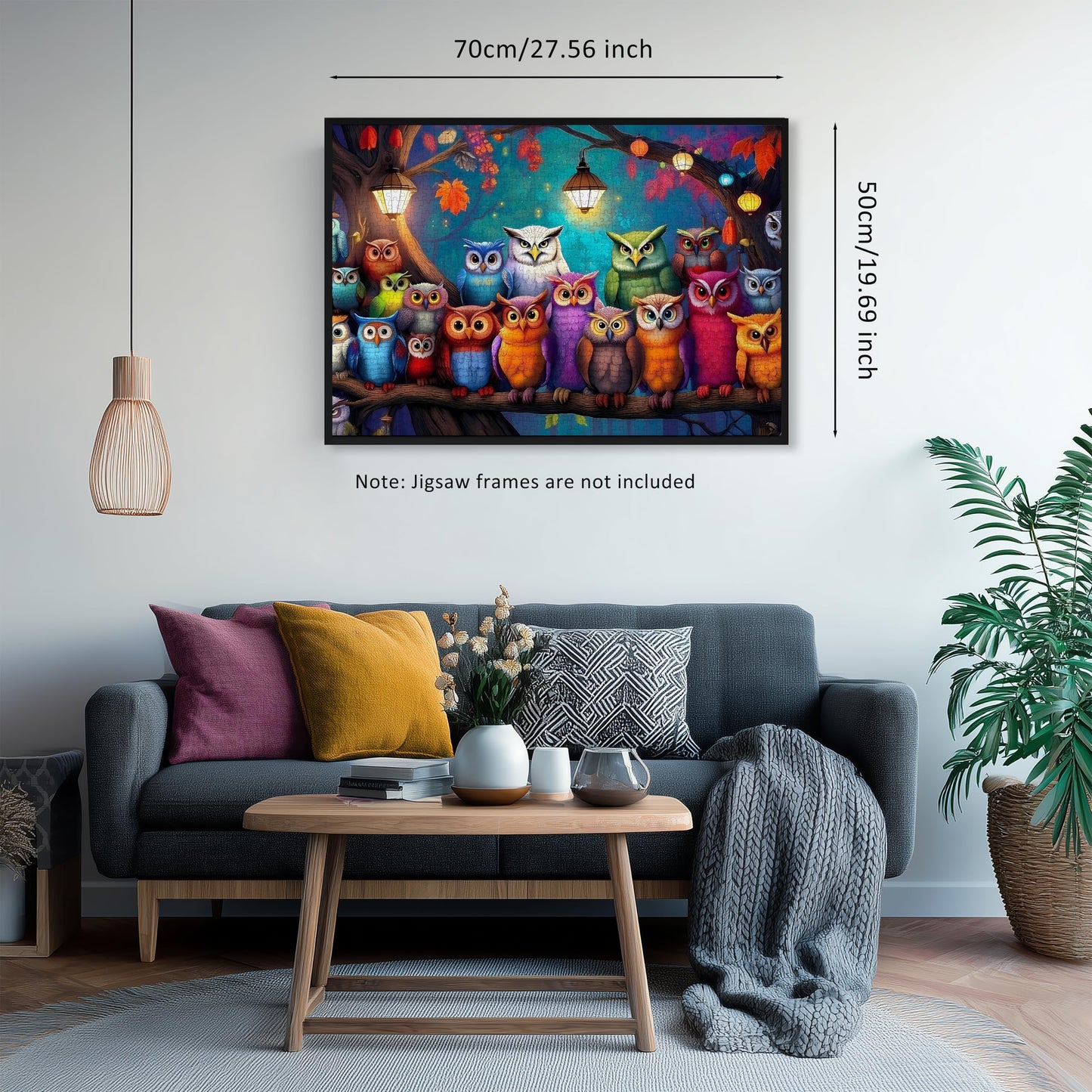 1000 Piece Jigsaw Puzzle for mature-themeds - Colorful Owls on Branch with Lanterns  Whimsical Bird Art Puzzle  Challenging Family Game  enhanced Recycled Gift for mature-themeds Teens