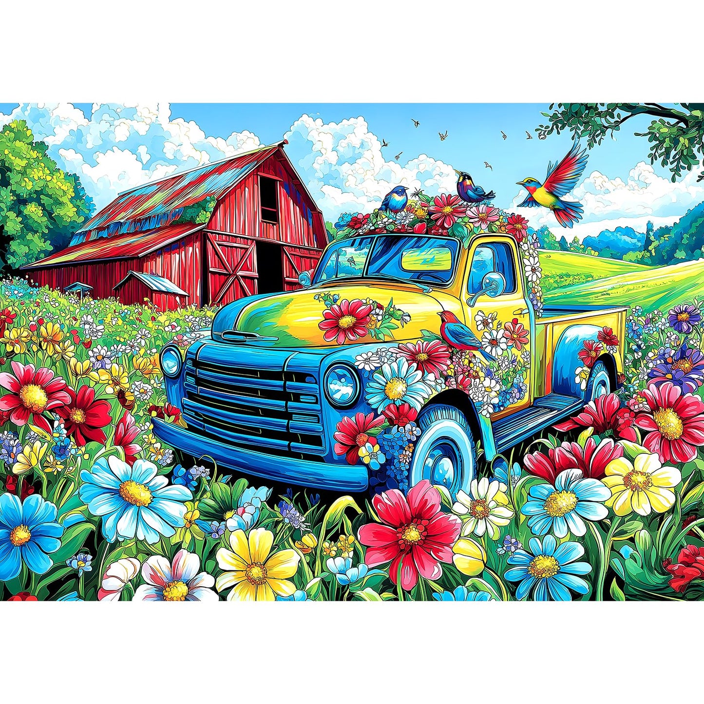1000 Piece Puzzles For Adults Clearance, Graffiti Pickup Truck & Hummingbird Puzzle For Adults, Challenge Art Jigsaw Puzzle, For