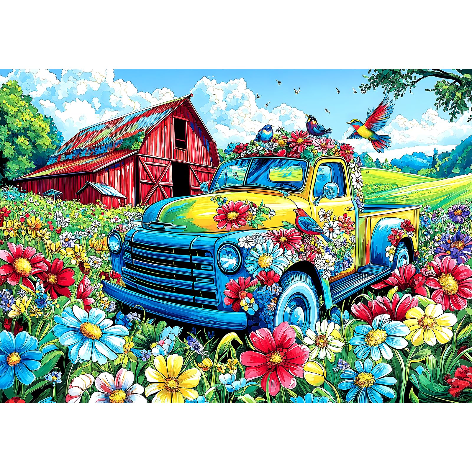 1000 Piece Puzzles For Adults Clearance, Graffiti Pickup Truck & Hummingbird Puzzle For Adults, Challenge Art Jigsaw Puzzle, For