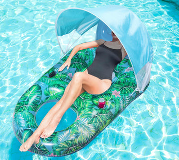 Finduwill Pool Floats With Canopy Adults - Xl Large Pool Float Lounger With Cup Holder, Removable Sun Shade Cover, Inflatable Po