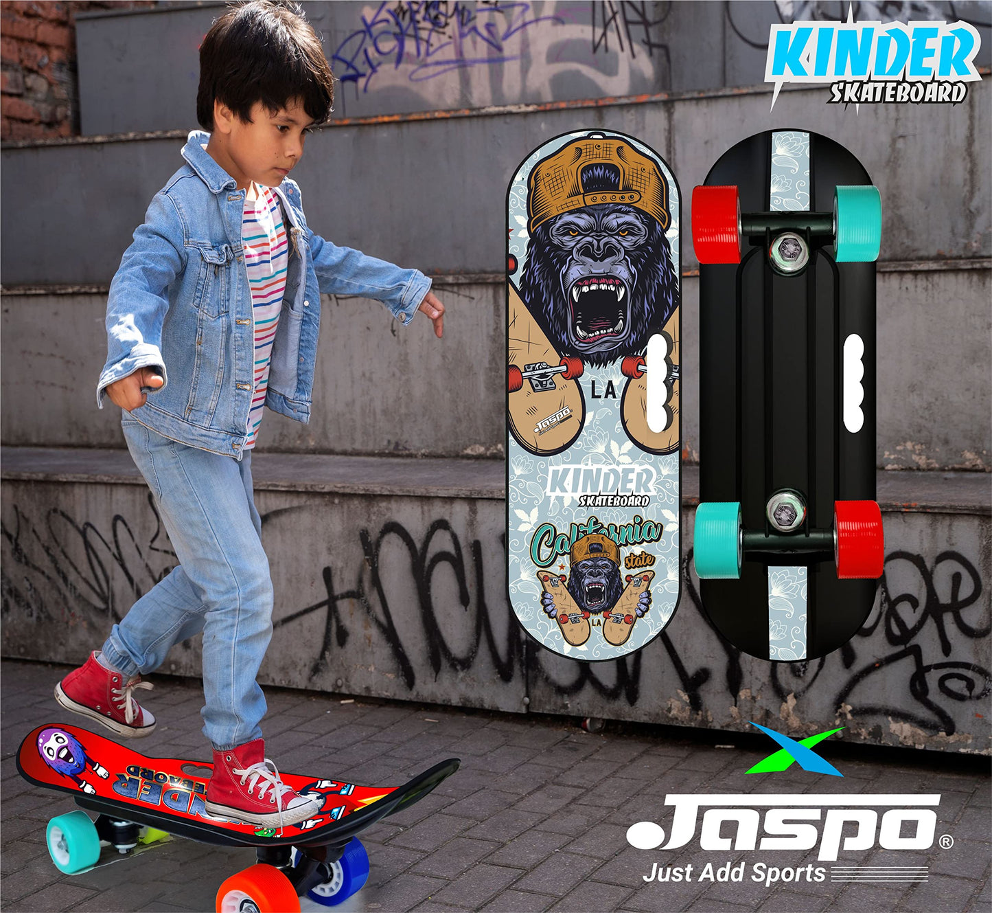 Jaspo Power Kids Skateboard for Beginners Boys & Girls (6 Years & Above) (Power Kids Junior 18  x 6 (Boys)) Vinyl, Black