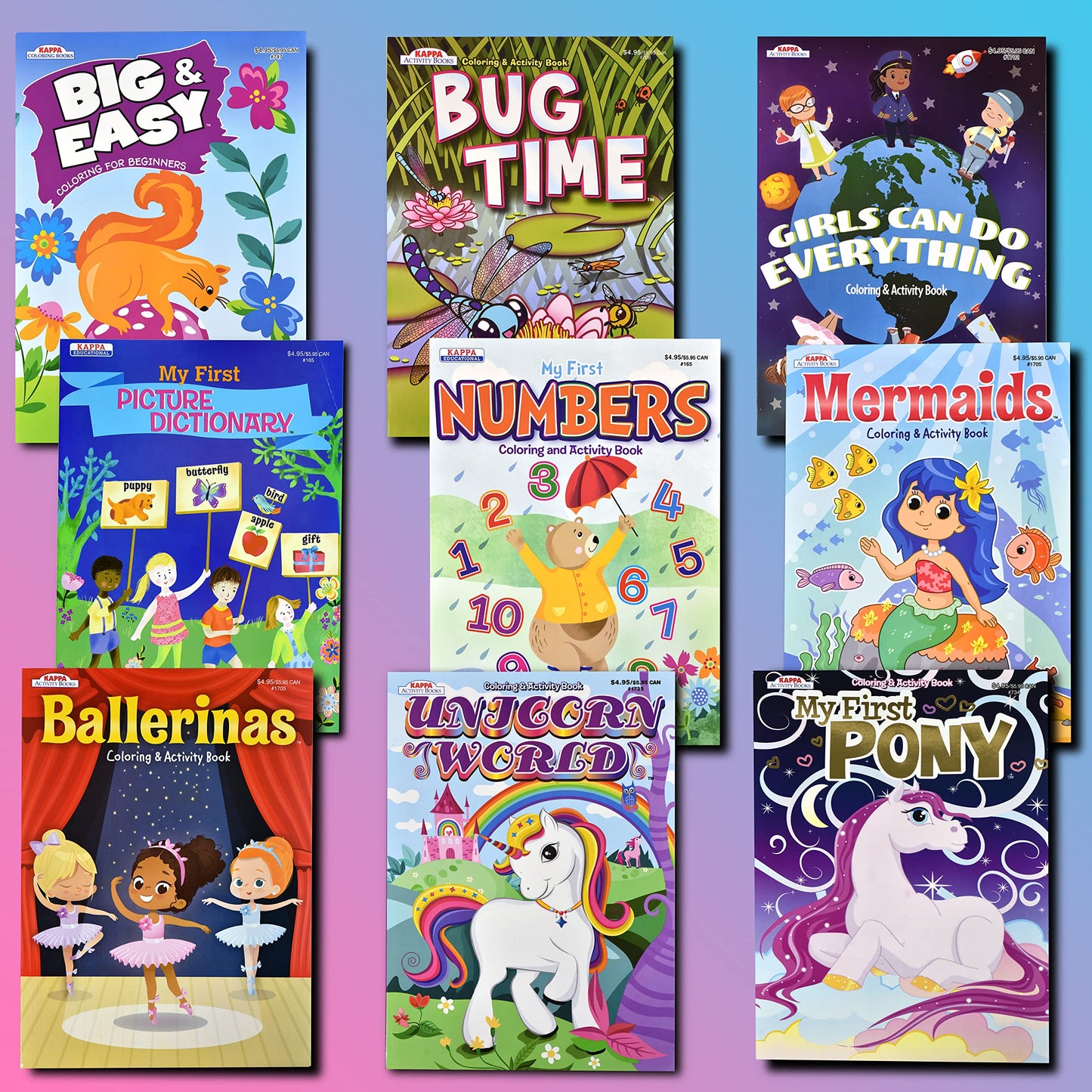 Kappa Coloring and Activity Books for Girls and Boys Numbers and Picture Dictionary Girl Power Mermaid Dinosaurs Trucks 8.5   x1