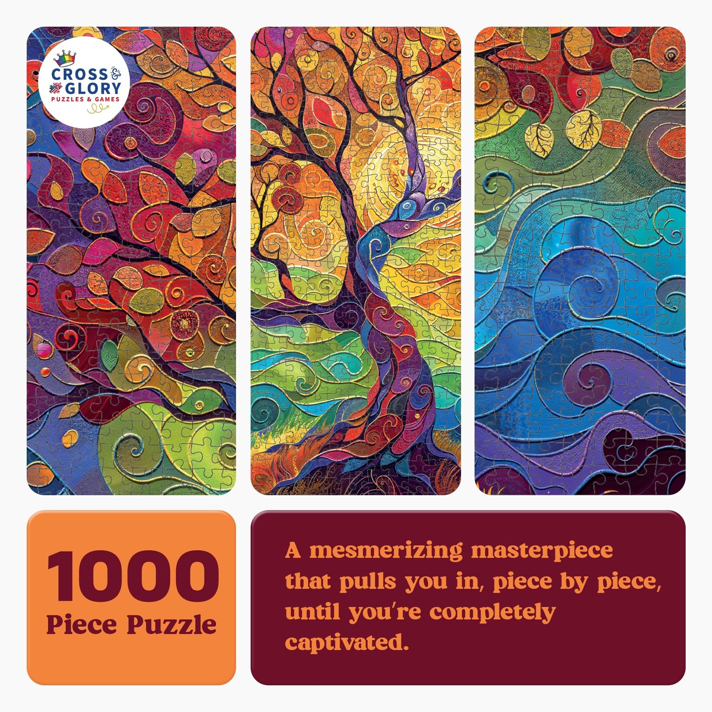 Cross & Glory - The Eternal Tree Of Life - 1000 Piece Jigsaw Puzzle For Adults | Vibrant Rainbow Tree Puzzle | Meaningful Challe