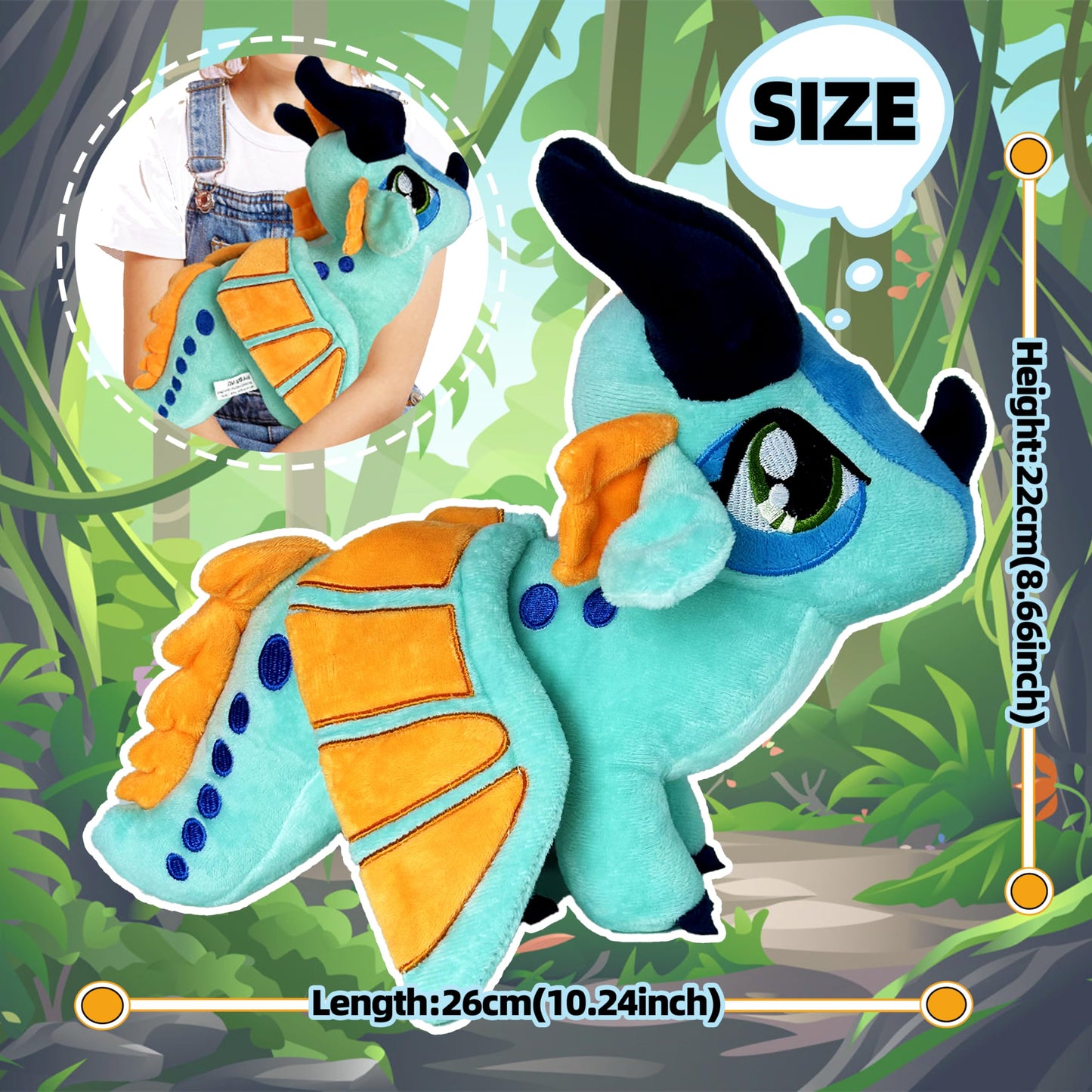 Kobataro Wings Dragon Plush Toys Stuffed Animal Plushies Cute Figure Merch Present For Kids For Aged 3+ (Blue)
