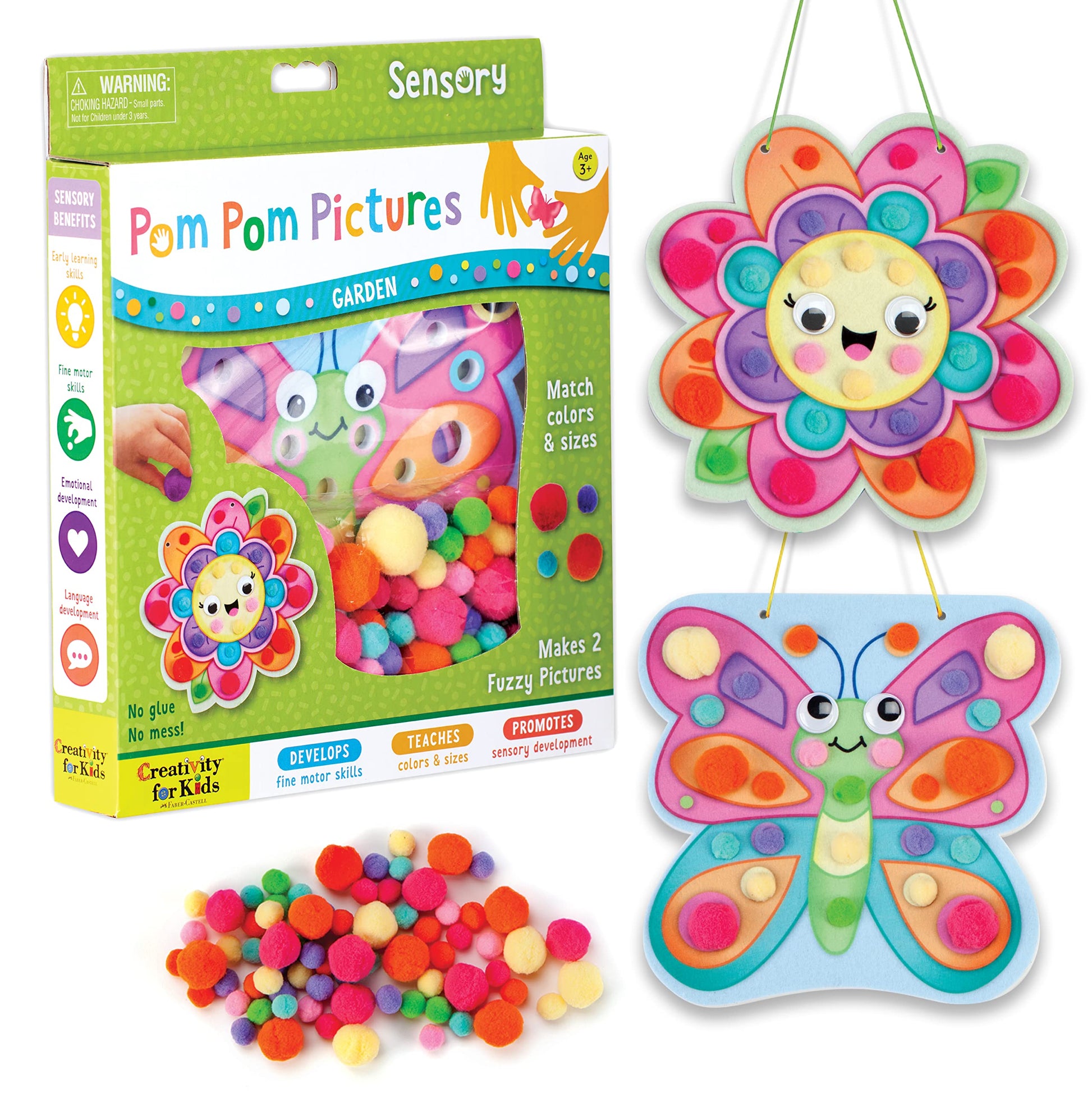Creativity For Kids Pom Pom Pictures: Garden - Butterfly And Flower - Toddler Crafts, Sensory Toys Age 3-4+, Small