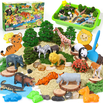 Lorfancy 112 Pcs Animal Sensory Bin Toys Kids Play Sand Kit Toddler Sandbox Toy Forest Animals Molds Sand Tools Diy Painting Pre