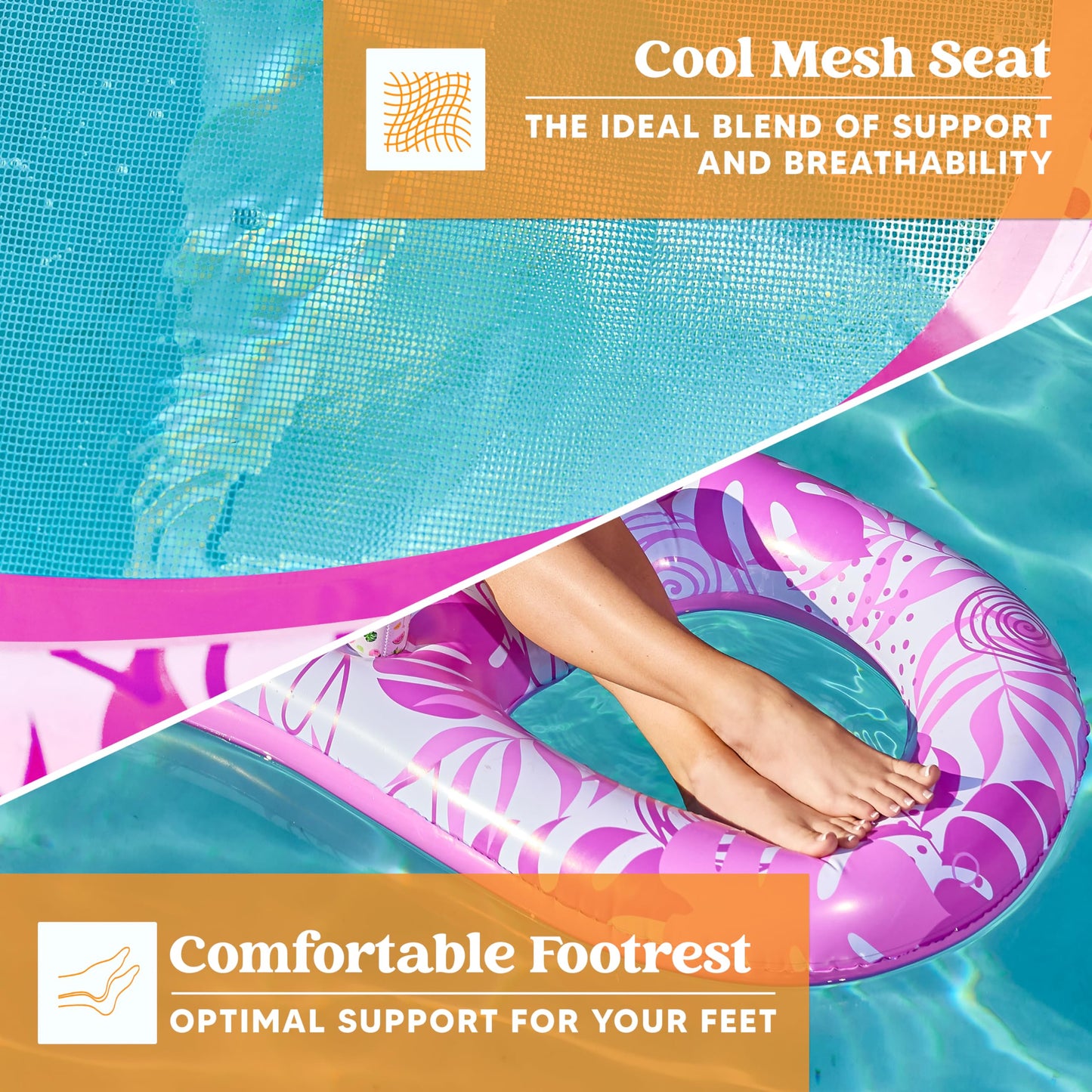 Sloosh Pool Lounge Float mature-themed  Inflatable Pool Floats Lounger Raft Floaties Water Floating Recliner Chair with Cup Holders Foot Rest Swimming Pool Floaty  Pink