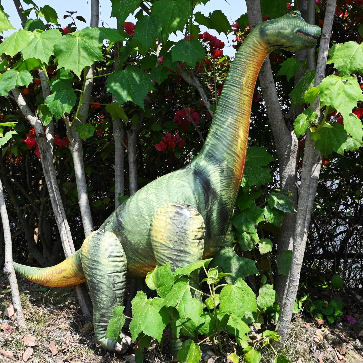 Jet Creations Brachiosaurus Inflatable Toy - 49" L x 36" H, Earthy Green, Phthalate-Free Vinyl, Ideal for Kids Ages 3+, Jurassic Party Decor