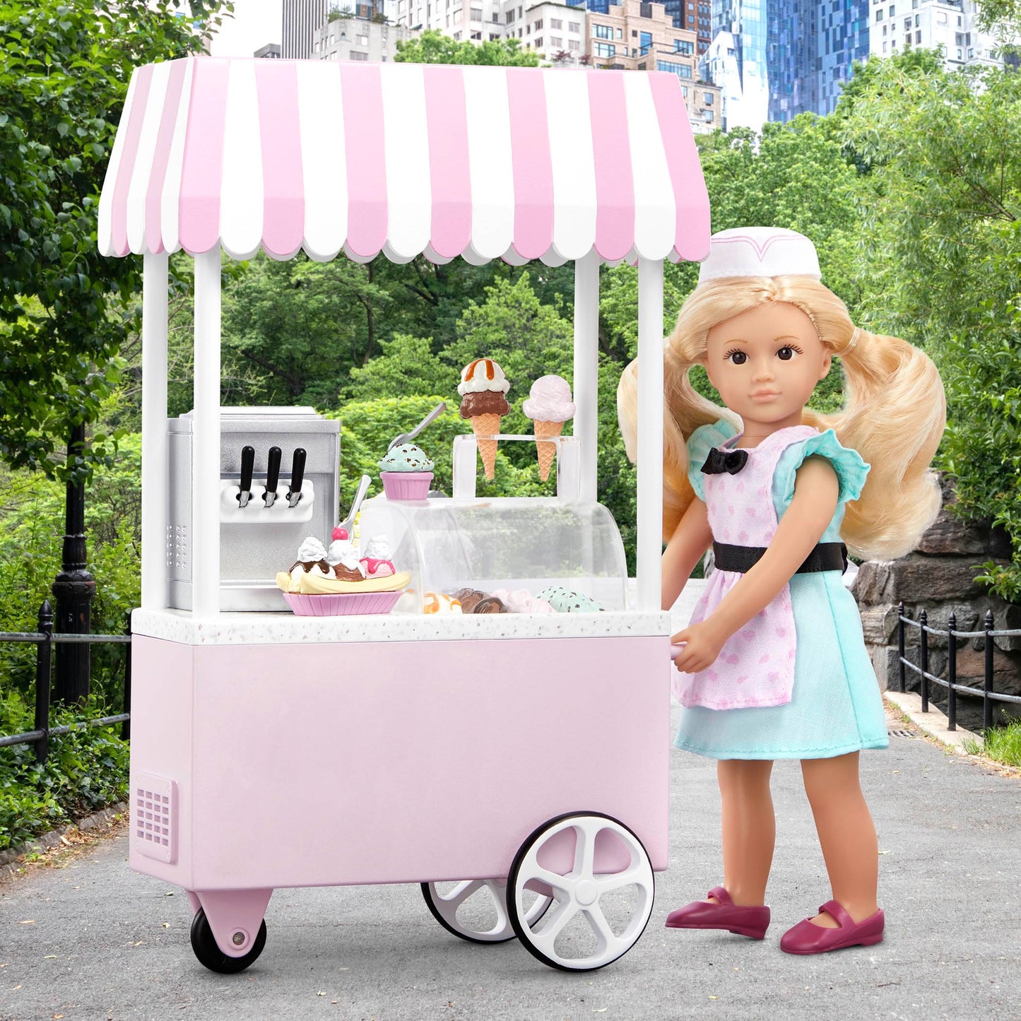 Lori Mini Doll & Ice Cream Cart - Brown, Small, Plastic, Model LO31184Z - Includes Ice Cream Scoops & Accessories for 6-inch Dolls