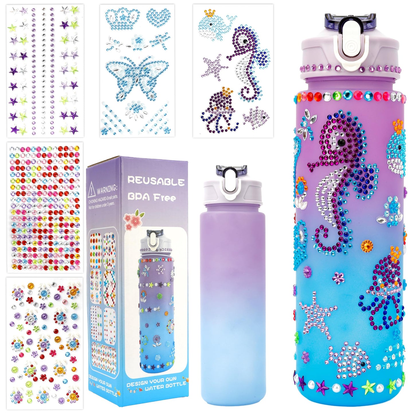 Valentines Day Gifts for Girls, Decorate Your Own Water Bottle Kits for Girls 4-12, Girls Water Bottle, Gem Stickers DIY Arts an