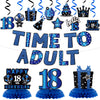Watinc 26Pcs 18Th Blue Black Birthday Banner Party Decorations Set, Time To Adult 18 Birthday Decorations Hanging Swirls Banner Honeycomb Centerpieces For Boys Girls Happy 18 Bday
