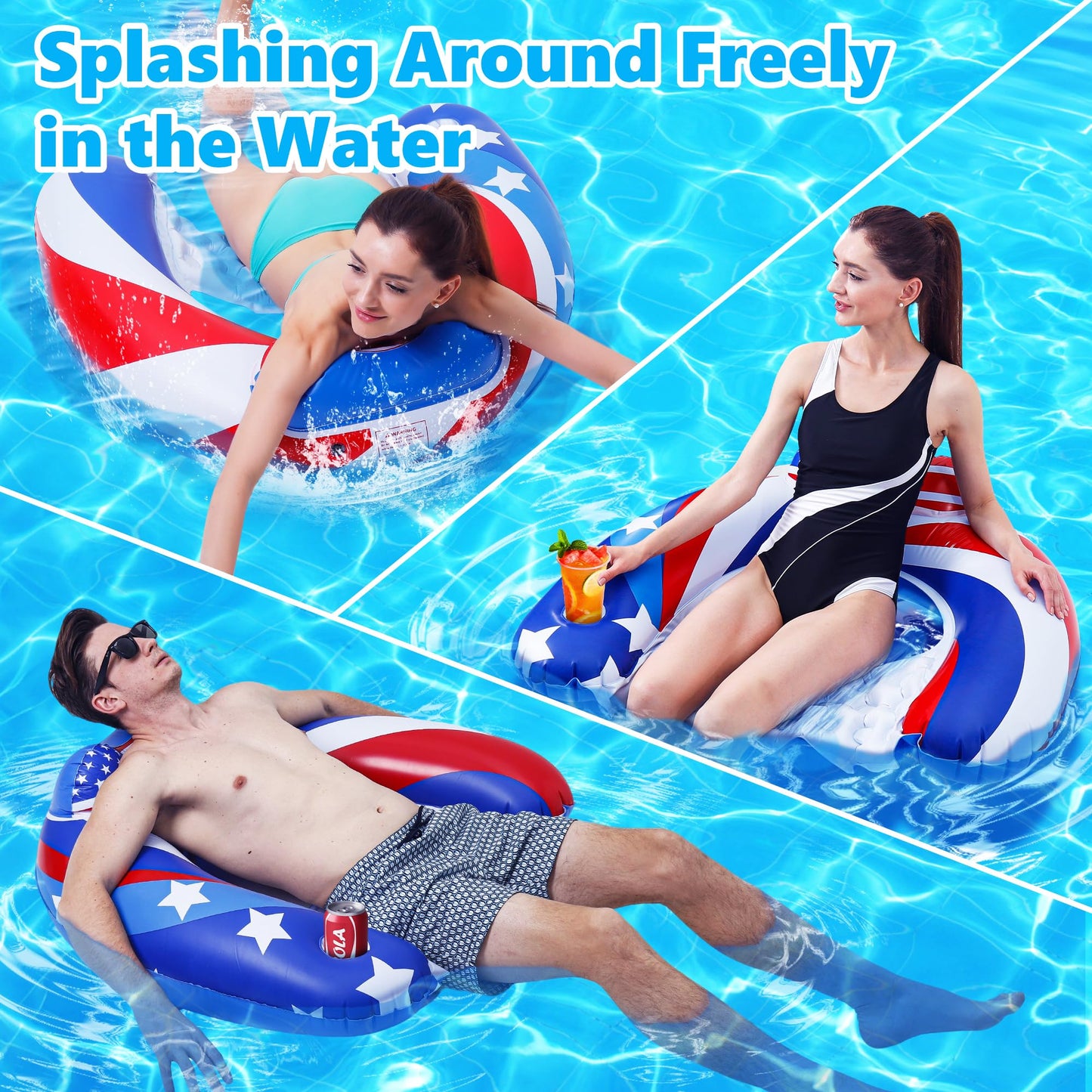 SEETOHOME 3 Pack Pool Floats Chair mature-themed with Drink Holder  Inflatable Floating Pool Chairs for mature-themeds Swimming Pool Party Lake River Summer Water Fun