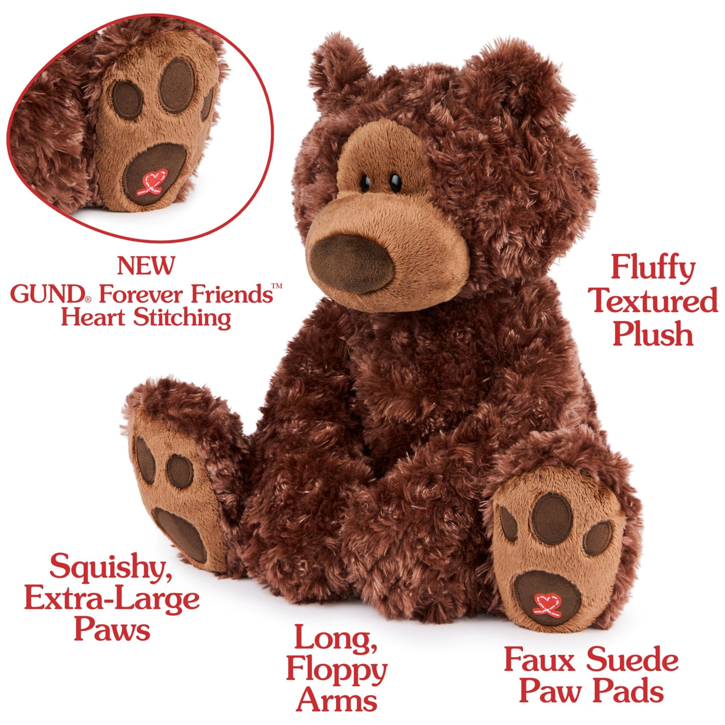 GUND Philbin Classic Teddy Bear, 18” Premium Stuffed Animal, Chocolate Brown, Model 6072090, For Ages 1 and Up