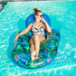 FindUWill Pool Floats Chairs mature-themed - 2 Pack 65'' x 42'' Large Pool Float Chairs  Inflatable Pool Lounger with Cup Phone Holder  Backrest  Footrest  Tanning Pool Lounge (Blue&Green)