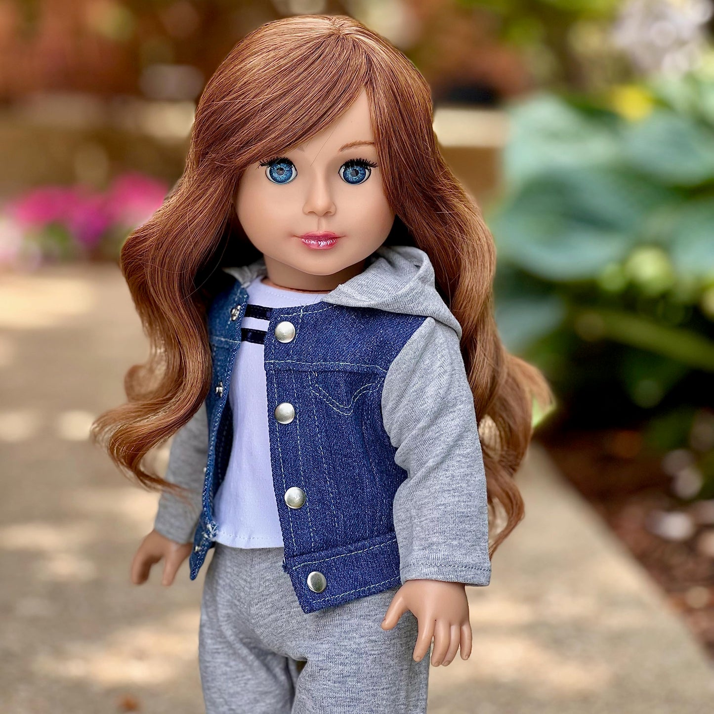 Tomboy - 4 Piece 18 Inch Doll Outfit - Jeans Jacket, Grey Sweatpants, T-Shirt Boots. ( Dolls Not Included)