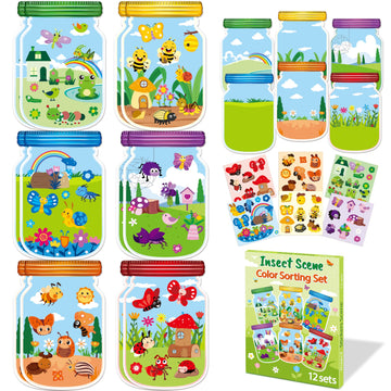 Cy2Side Bug Color Sorting Stickers - 12Pcs Make Your Own Bug Color Sorting Scene Stickers With Butterfly Bee, Insect Scene Craft Set For Early Learning Educational Game, Diy Summer Party Game