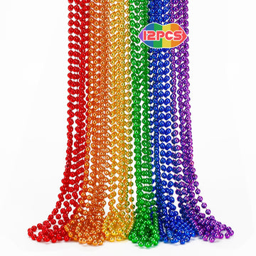 Eoboh 12Pcs Pride Accessories, Pride Lgbtq Beads Necklace Stuff, Metallic 6 Kinds Of Rainbow Necklace Bulk, Gay Lesbian Lgbt Cos