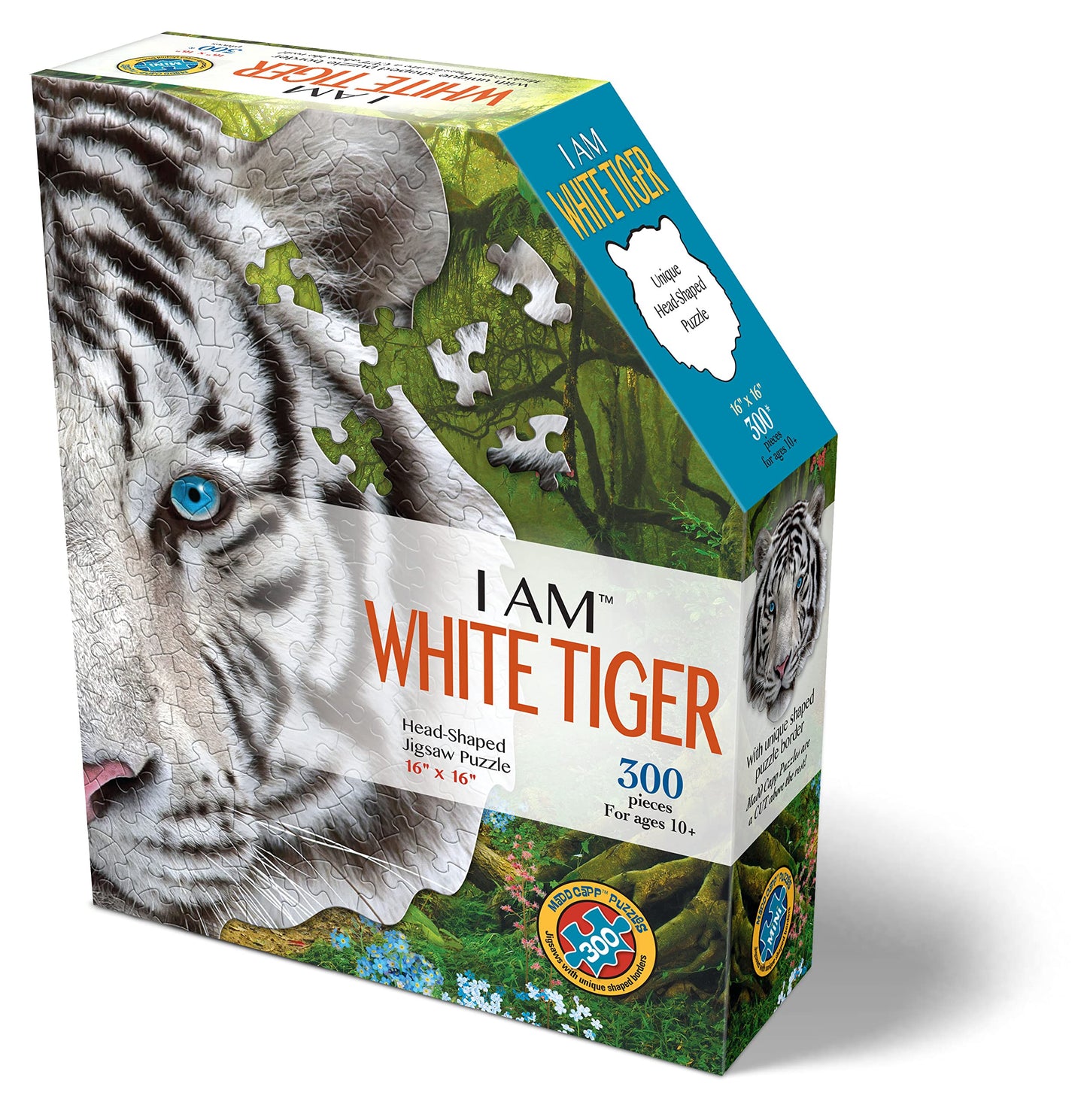 Madd Capp Puzzles - I Am White Tiger - 300 Pieces - Animal Shaped Jigsaw Puzzle