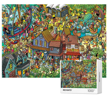 Jigsaw Puzzles For Adults, 1000 Pieces Pirate Park Puzzle, Cartoon Painting Challenging Puzzles For Family Activity Game Nights Gifts Fidget Stress Relief