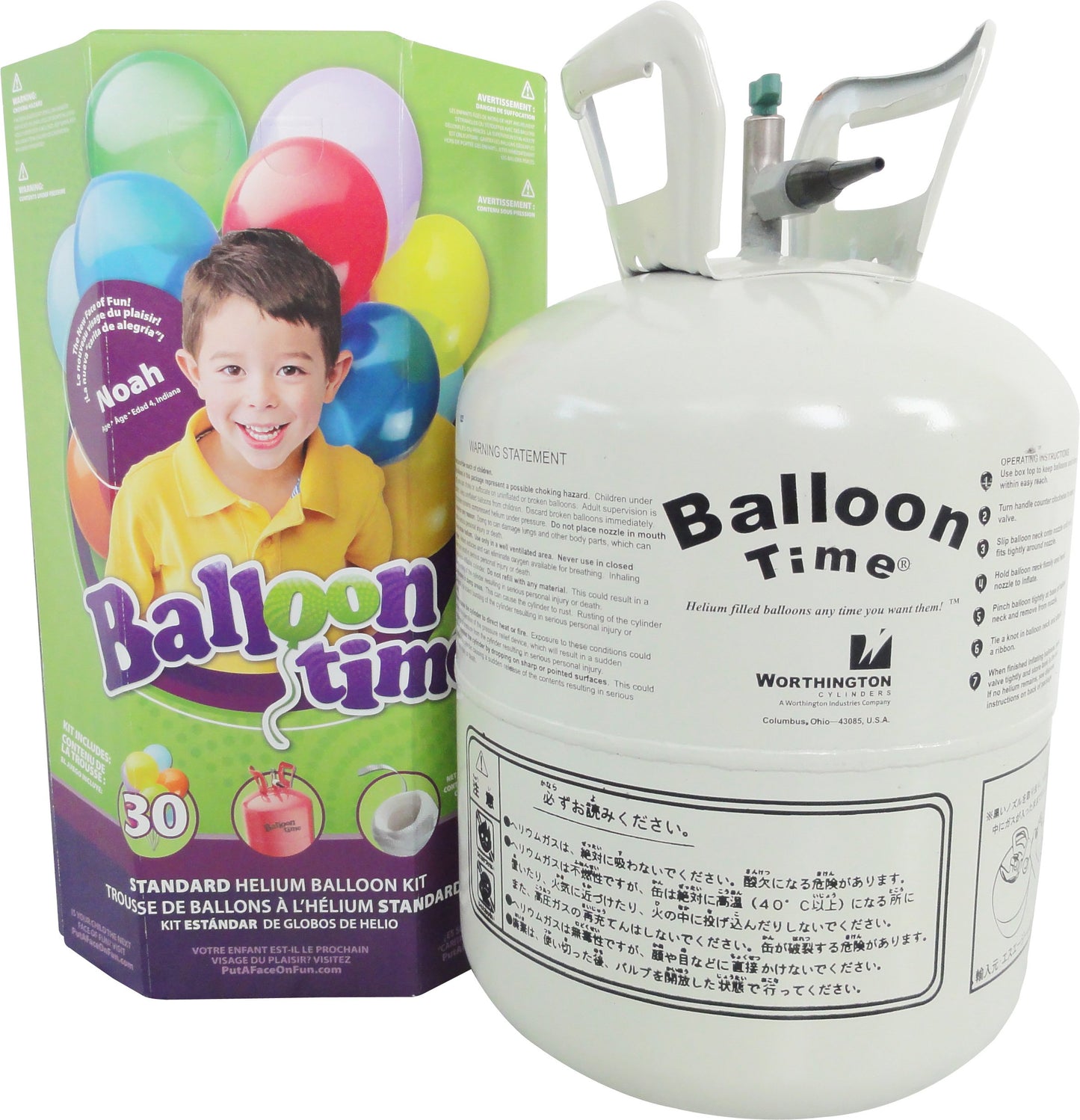 Worthington Balloon Time Helium Kit - Medium Rubber Assorted Colors (Model BT-30)