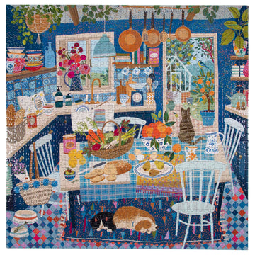 eeBoo 1000 Piece Blue Kitchen Puzzle, 23" x 23", Made with Recycled Board & Vegetable-Based Ink, Model PZTBUK