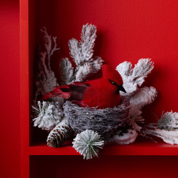 Feathered Cardinal Bird Shelf Sitter (Set Of 6)