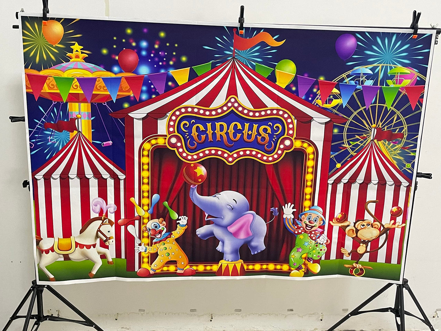 GYA Red Circus Backdrop Amusement Park Tents Stratus Playground Carnival Carousel Kids Boy Girl 1st First one Birthday Party Bac