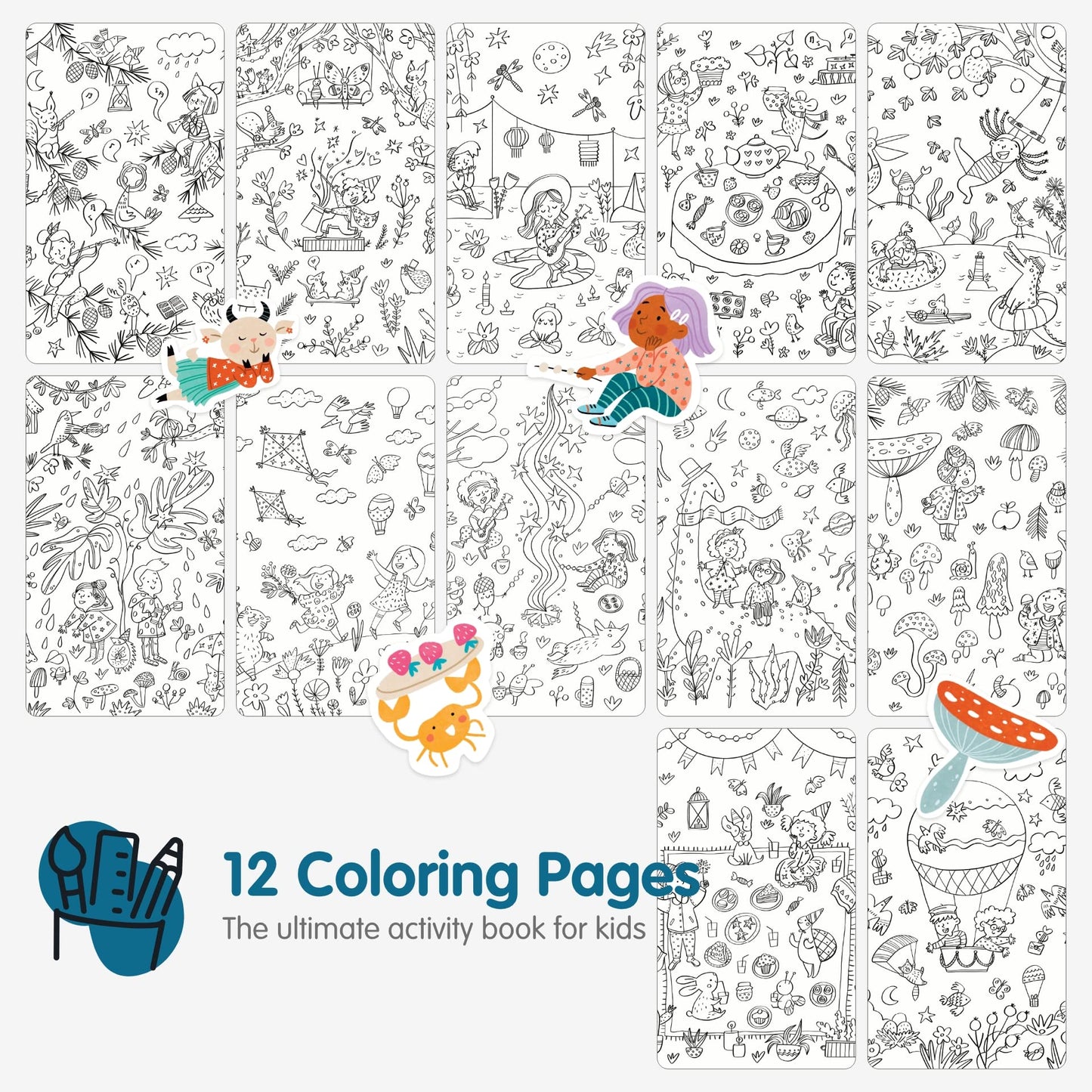 Into The Forest Stickers + Coloring Book By Cupkin: Innovative Side By Side Sticker Books Lays Flat - Spiral Binding - 500+ Natu