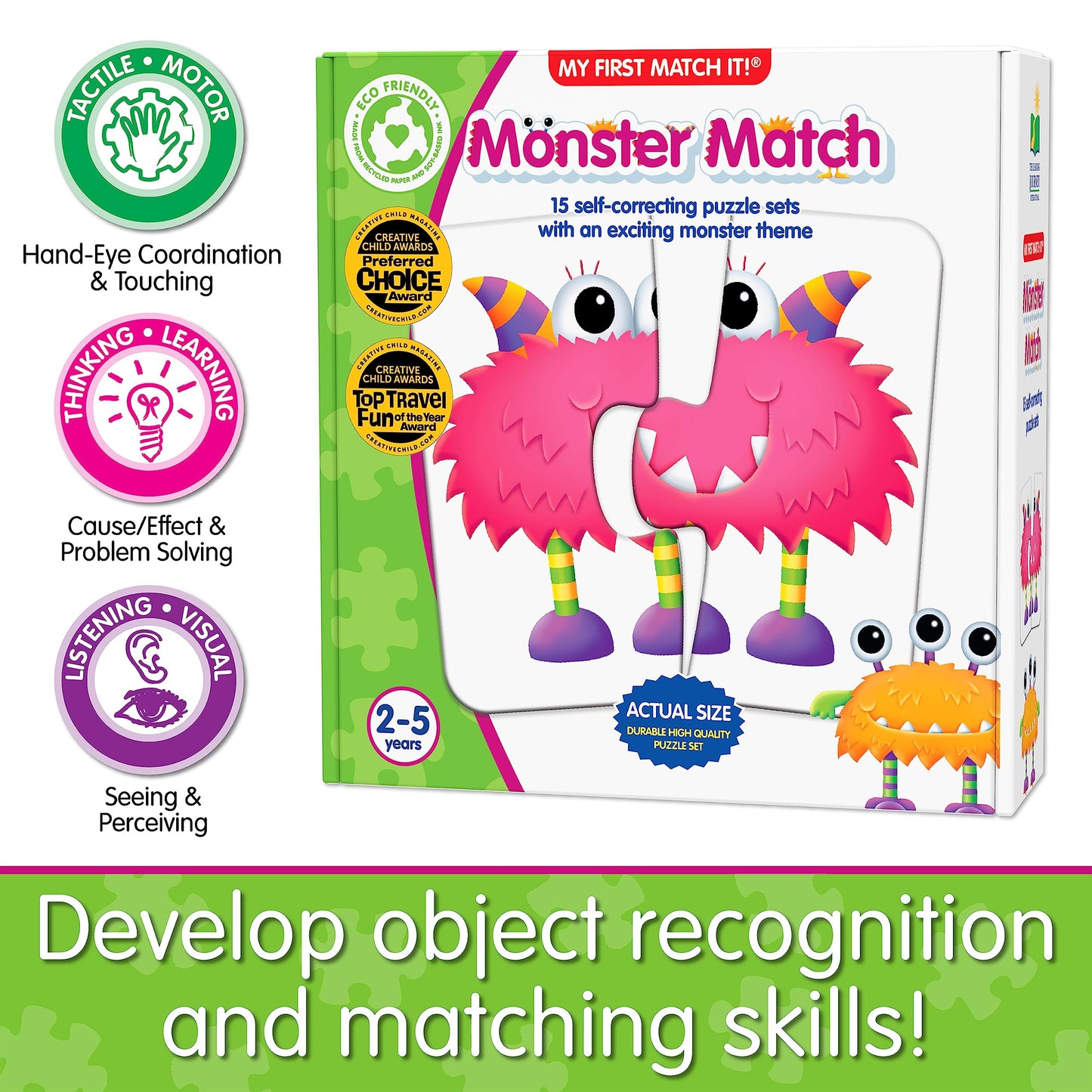 The Learning Journey My First Match It Monster Match Puzzle Game - 15 Self-Correcting Cards - Award-Winning Cardboard Toys