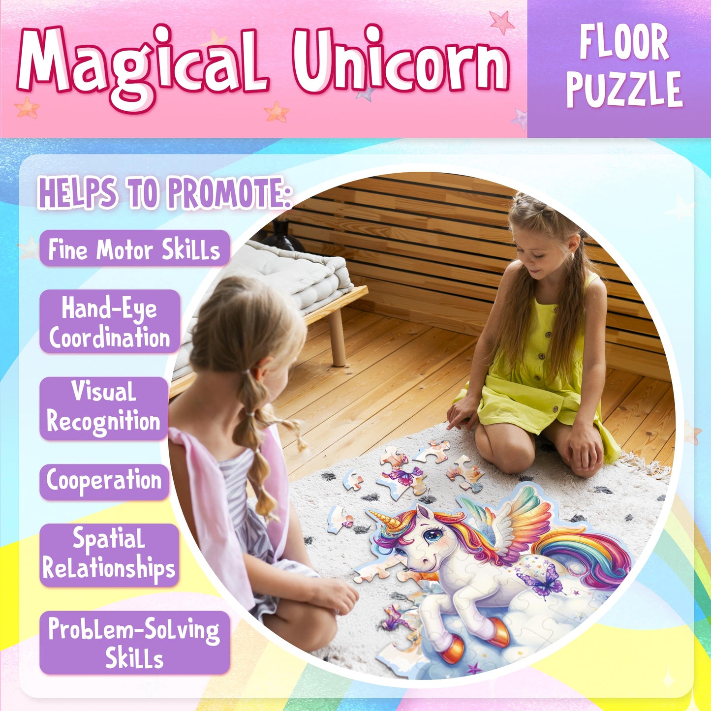 Linaye Unicorn Puzzle For Kids Ages 4-8, Unicorn Floor Puzzles For Girls 4-6, Big Puzzles For Kids Toddlers, 48 Pieces Large Uni