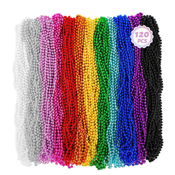 Huskein Bead Necklace, 120PCS Mardi Gras Beads, 33'' Colorful Mardi Gras Beads Necklaces, Women Men Party Costume Accessories Pa