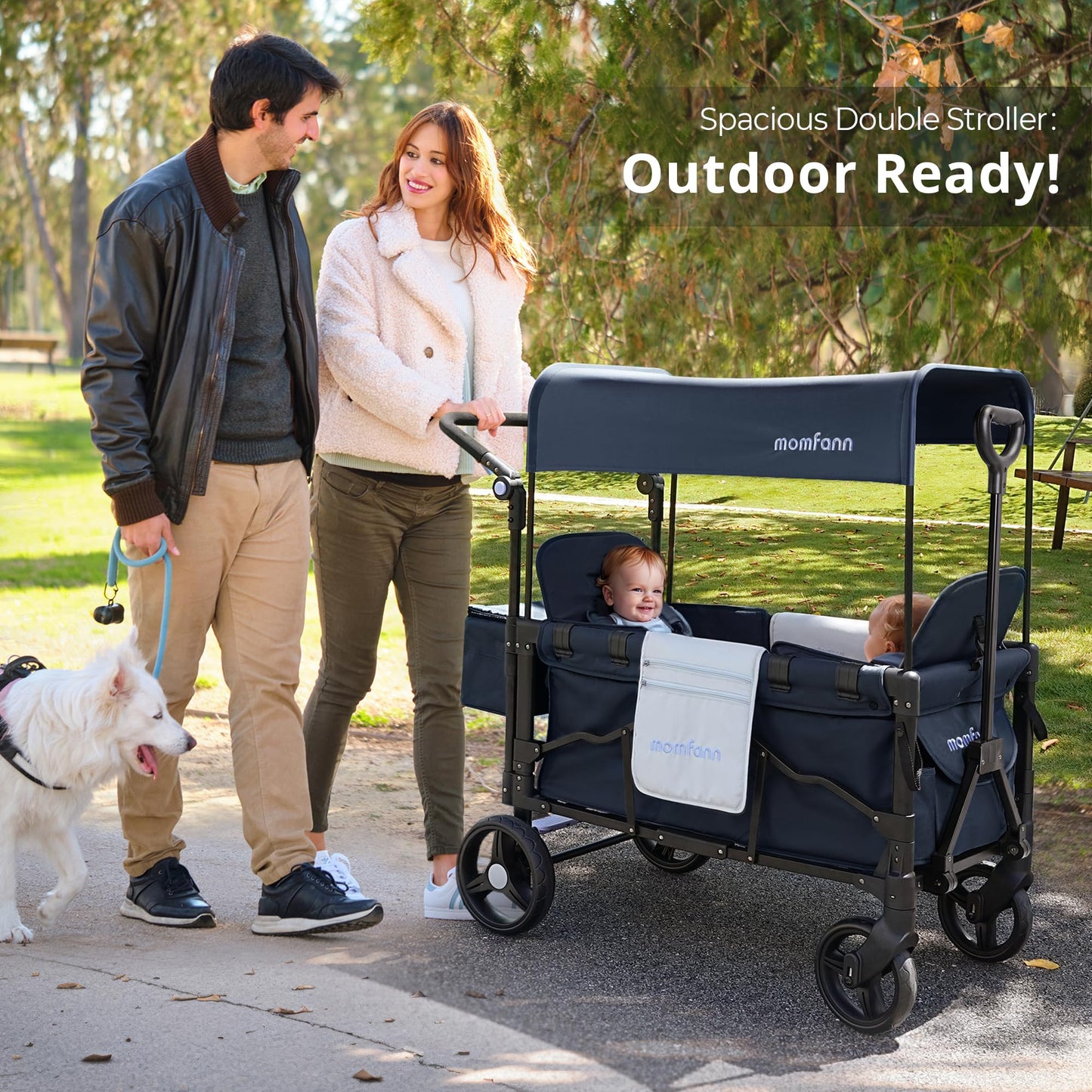 Momfann Stroller Wagon For 2 Kids, Baby Wagon Stroller With Adjustable Handle For Infants And Toddlers Includes Canopy & Organiz