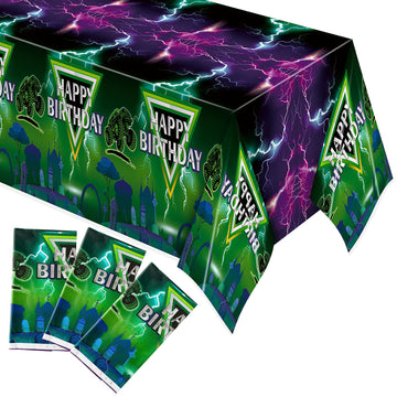 Awsertantue 3 Pack Green And Purple Monster Truck Tablecloths, Monster Truck Happy Birthday Disposable Rectangle Table Cover For