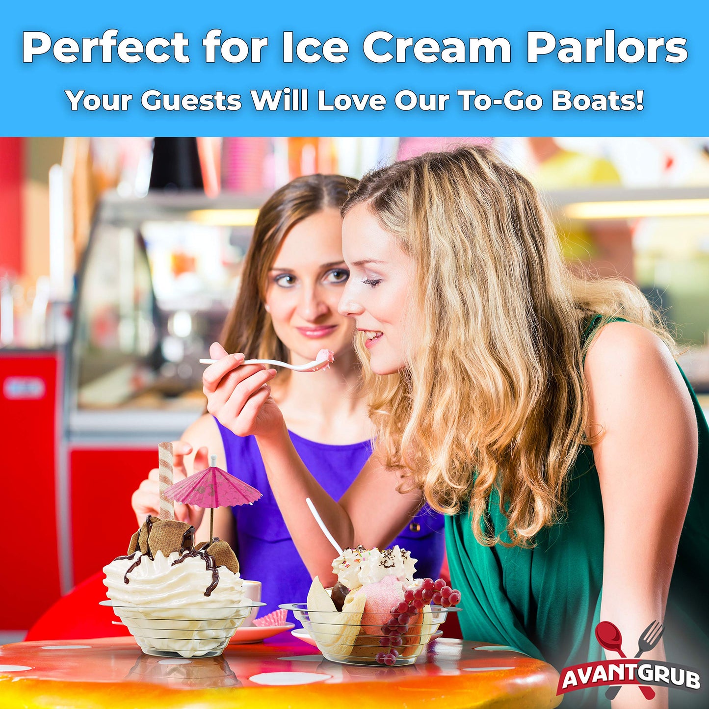 Avant Grub 8oz Clear Plastic Ice Cream Sundae Bowls, 50 Pack, Durable Recyclable Dessert Cups for Parties and Events