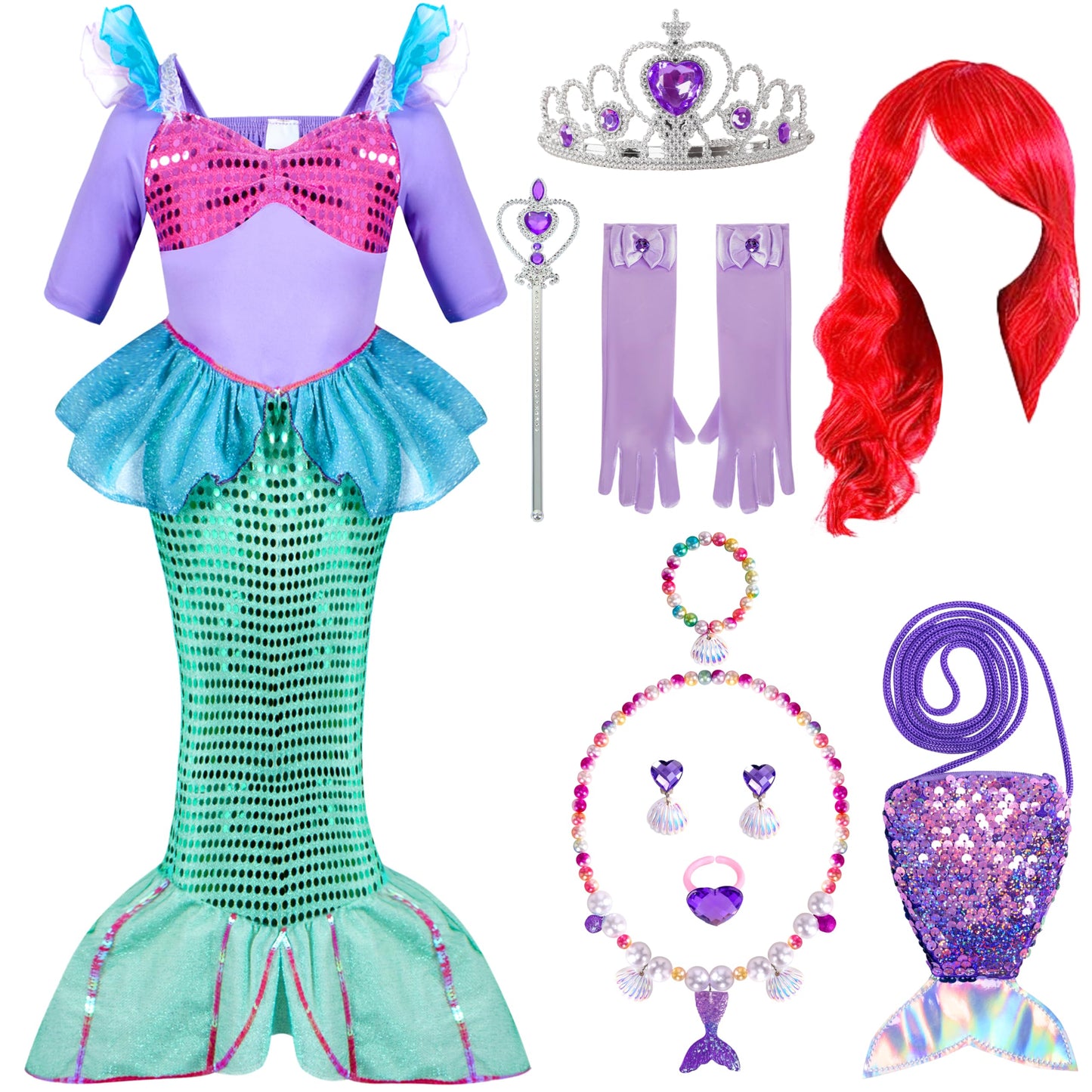 Spooktacular Creations Deluxe Mermaid Costume Set With Red Wig And Headband (Toddler (3-4))