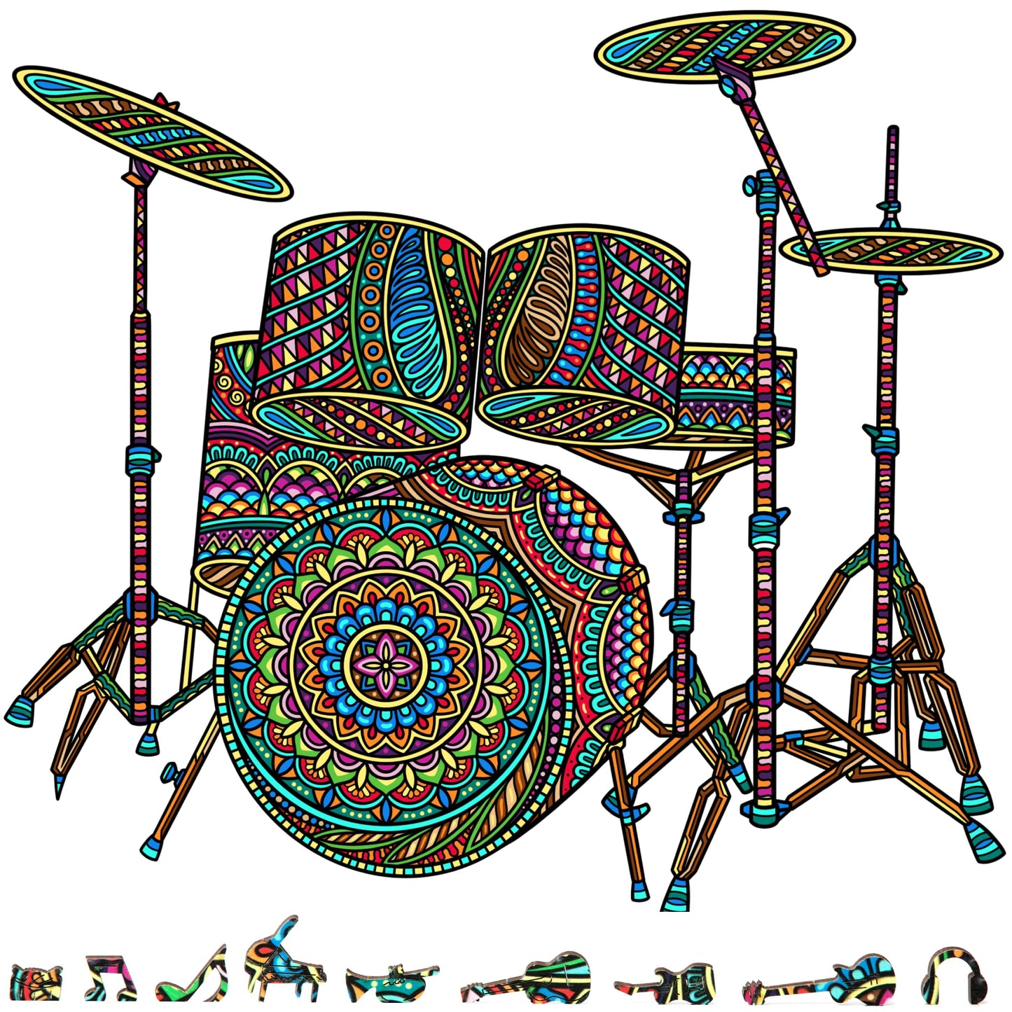 ZenChalet - Drum Set Wooden Jigsaw 200 Piece Puzzle - Unique Wooden Puzzles for mature-themeds  Cool Puzzle Brain Teaser - Unique Music Puzzle  Rompecabezas para mature-themedos