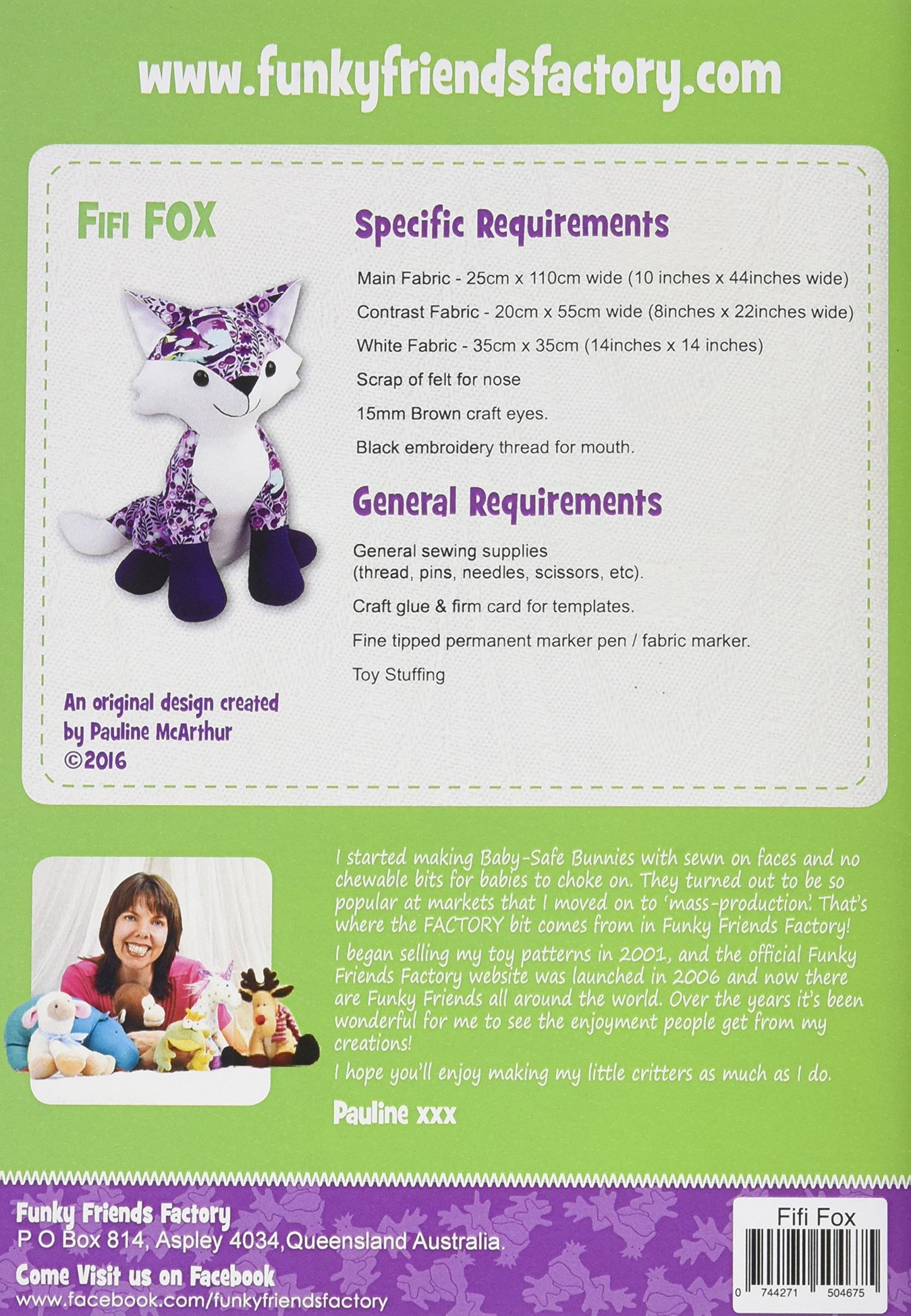 FUNKY FRIENDS FACTORY Fifi Fox Sewing Pattern