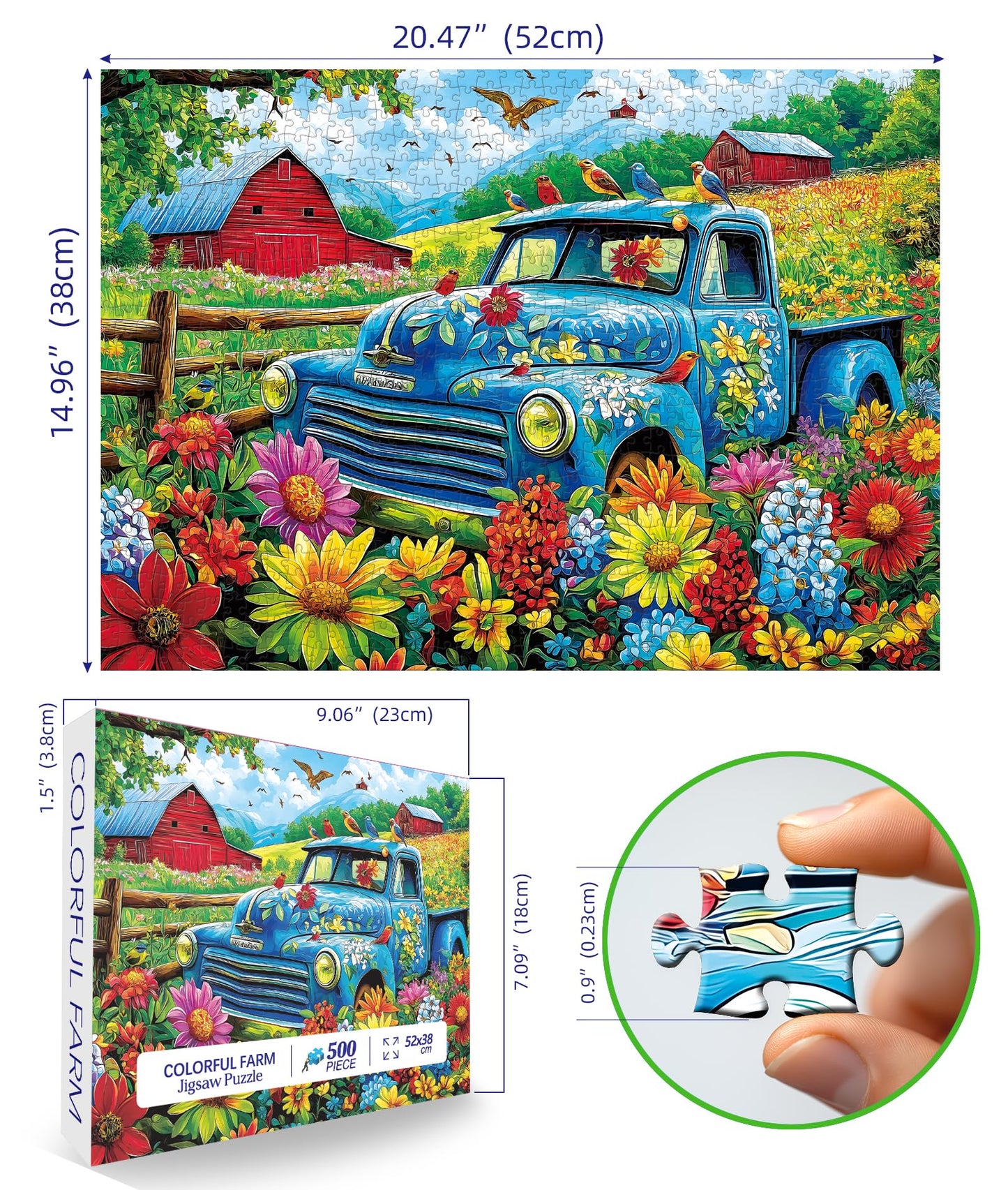Miniwan 500 Piece Songbirds Farm Jigsaw Puzzle - Recycled Cardboard Large Pieces, All Ages Family Activity Gift 21X15 Inch