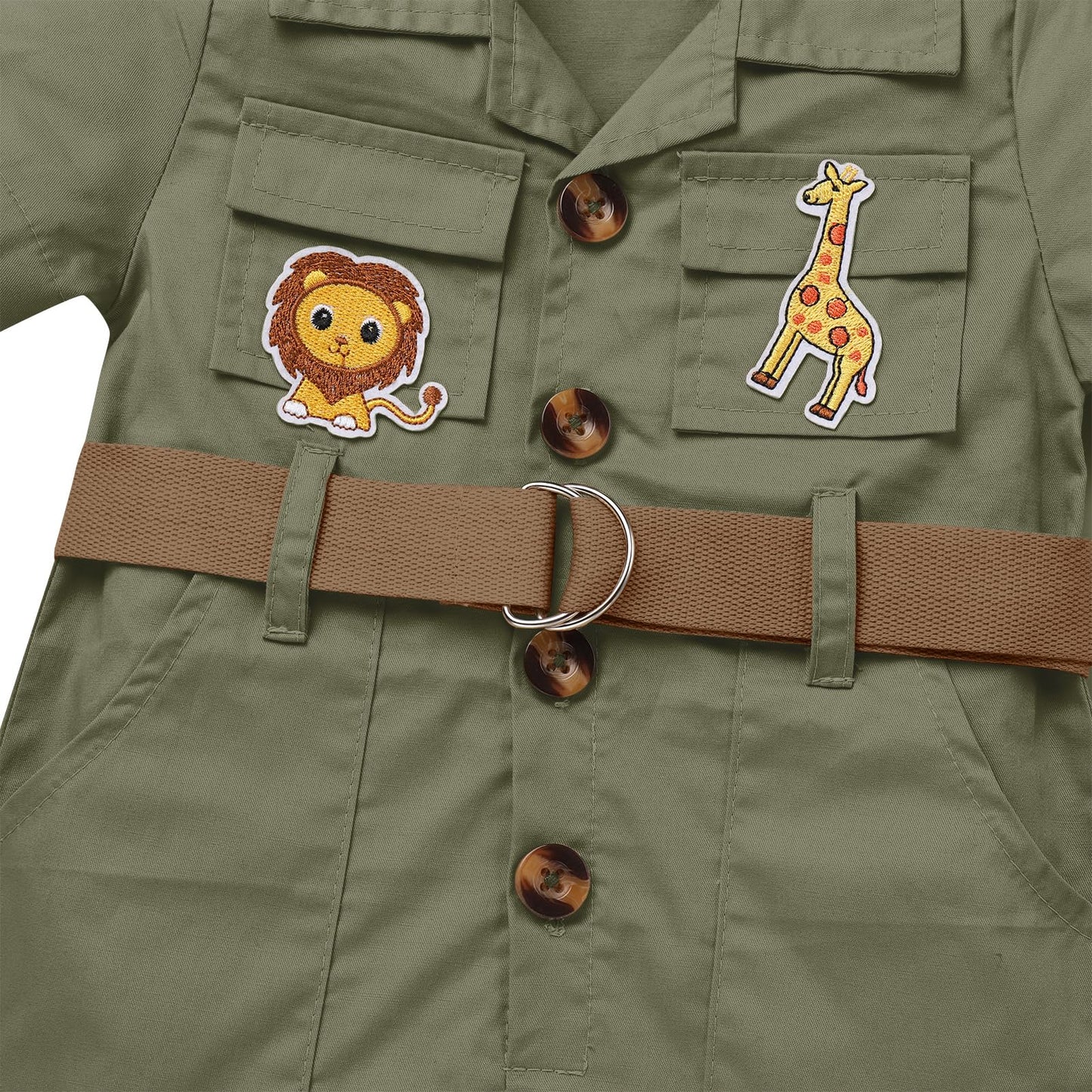 Baby Safari Outfit Wild One Birthday Outfit Girl Short Sleeve Safari Jumpsuit With Hat Toddler Zoo Keeper Costume Army Green 0-6