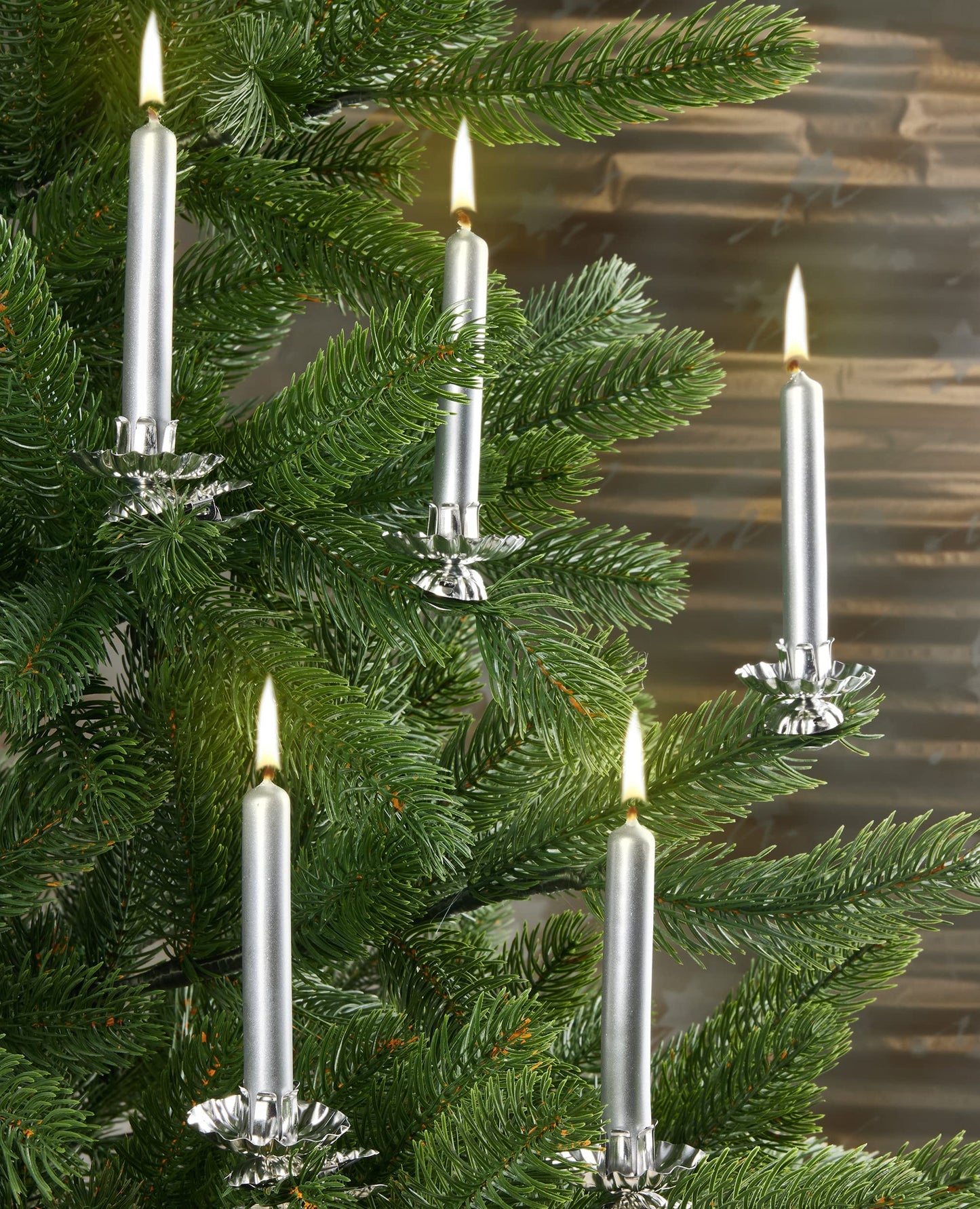 BRUBAKER Tree Candles - Pack of 20 - Silver - 3.75 x 0.5 Inches (9.5 x 1.27cm) - Pyramids & Chimes - Made in Europe
