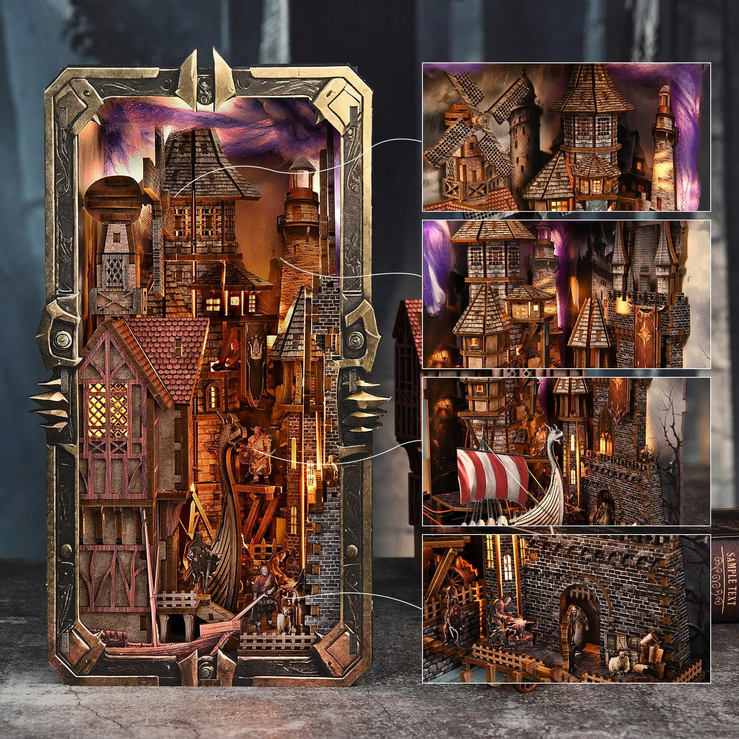 fifijoy DIY Viking Book Nook Kit  Miniature House Dollhouse Kit for mature-themed and Teens  Booknook Bookend Tiny House Model Build Bookshelf Insert Decor 3D Wooden Puzzle  Gifts for Family  Friends