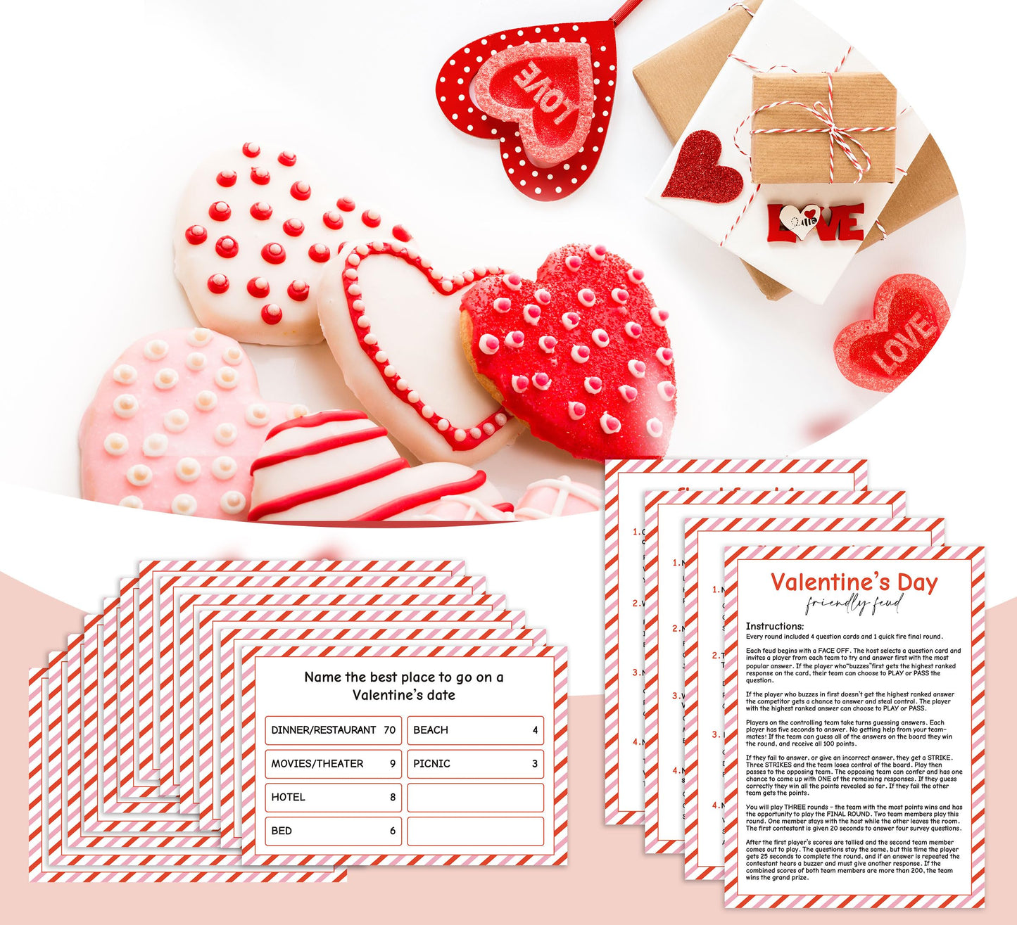Xenseou Valentine's Day Family Feud Game - Fun Trivia Party Game for Groups - Paper Material - QRJ-FF01