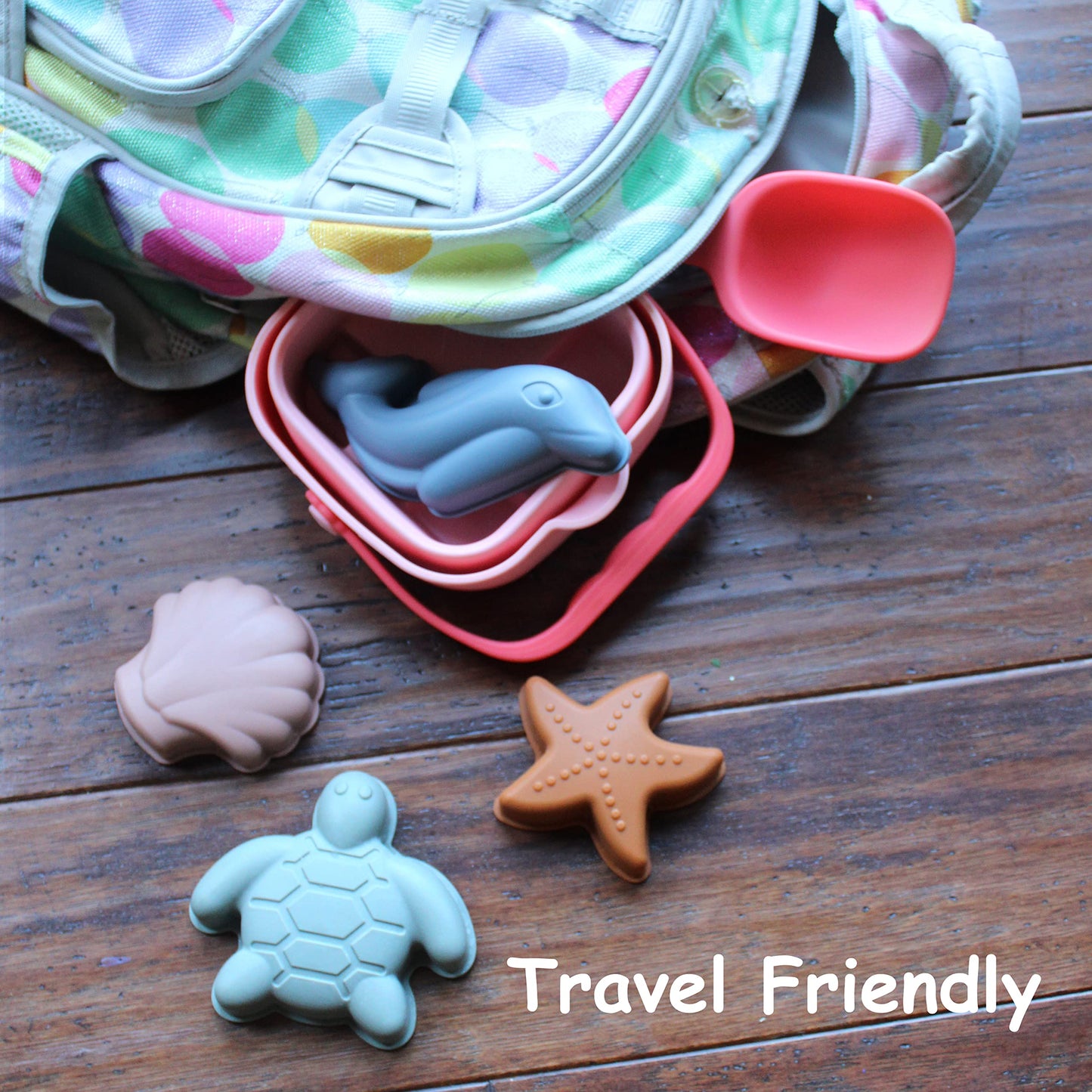 Silicone Beach Toy for Kids - Travel Friendly Sand Toy - Building Sand Castles with Collapsible Sand Bucket, Rounded Shovel and